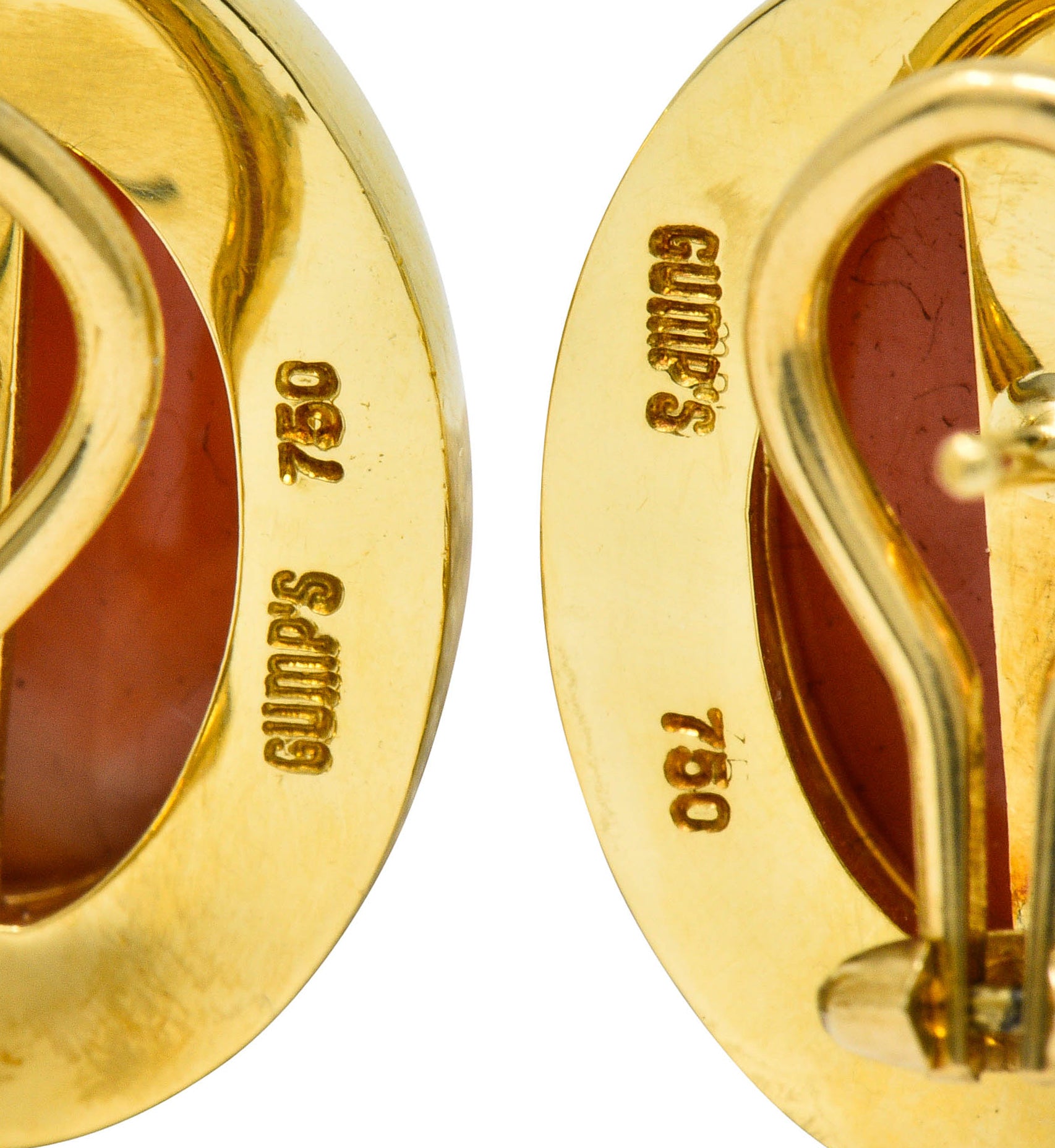 Gump's 1960's Vintage Coral Cabochon 18 Karat Gold EarringsEarrings - Wilson's Estate Jewelry