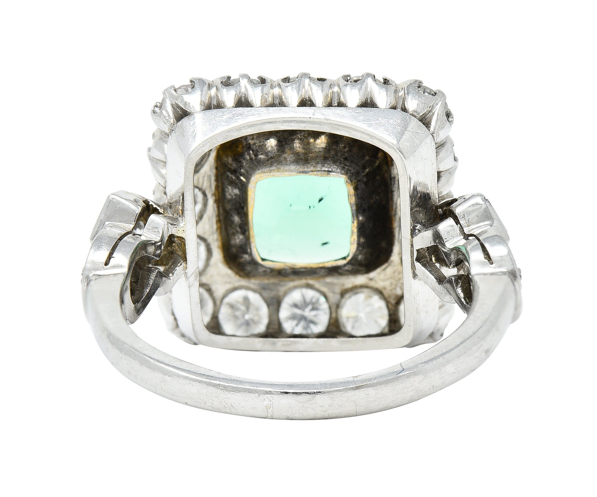 Mid-Century 5.73 CTW Colombian Emerald Transitional Cut Diamond Platinum Vintage Halo Ring GIA Wilson's Estate Jewelry