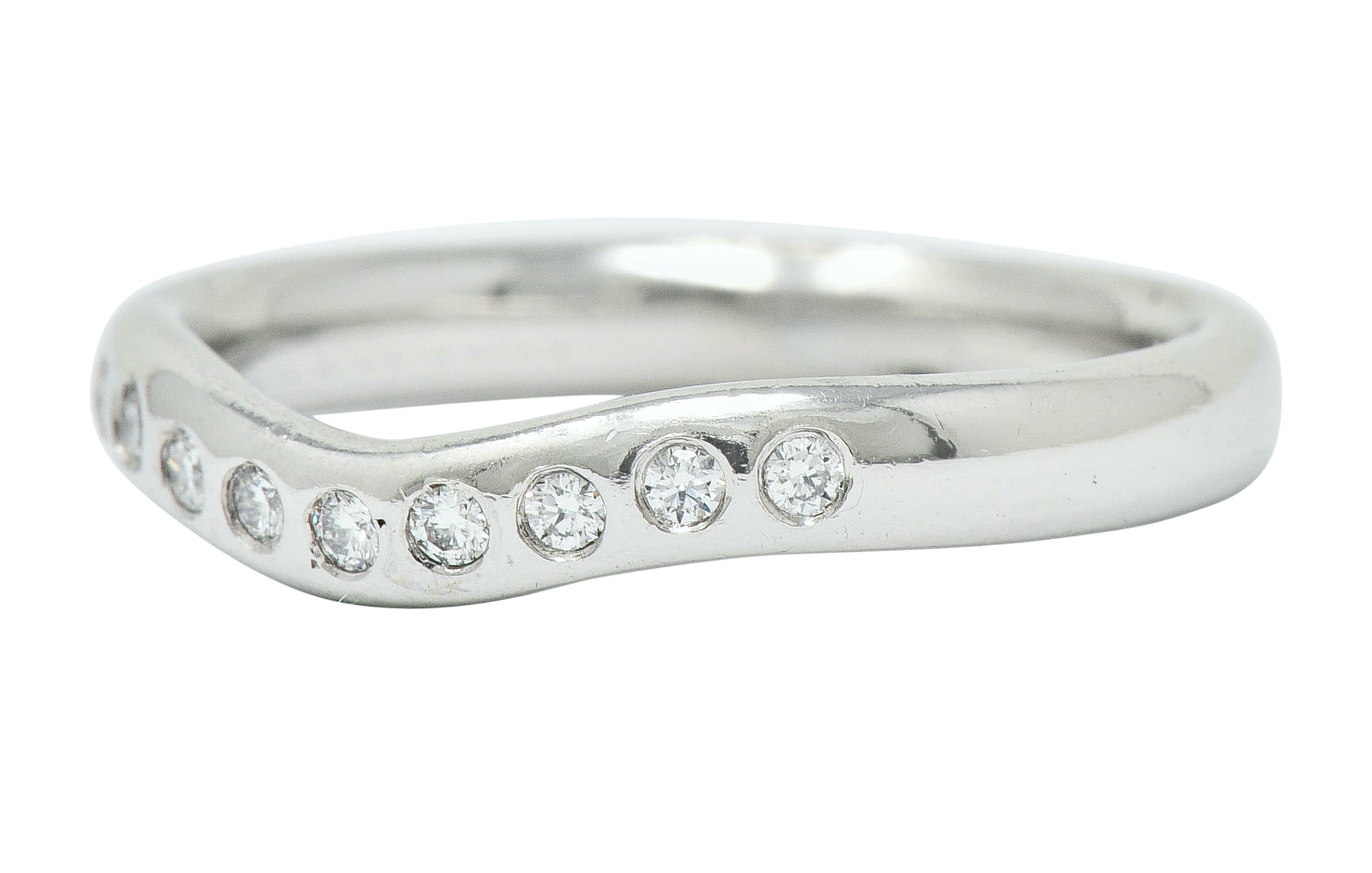 Tiffany & Co. Vintage Diamond Platinum Chevron Contour Band Ring - Wilson's Estate Jewelry