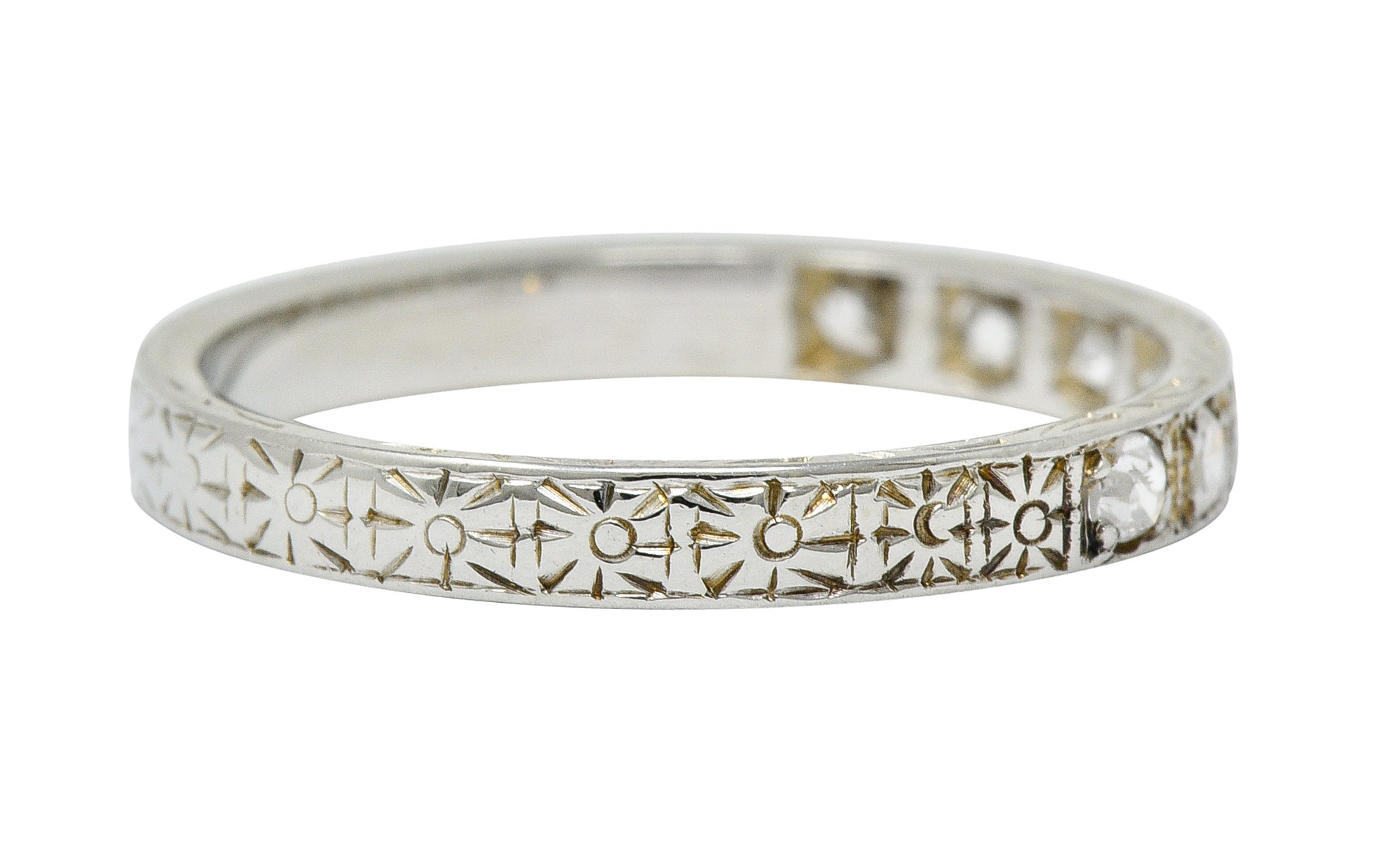 1925 Art Deco Diamond 18 Karat White Gold Orange Blossom Band RingRing - Wilson's Estate Jewelry