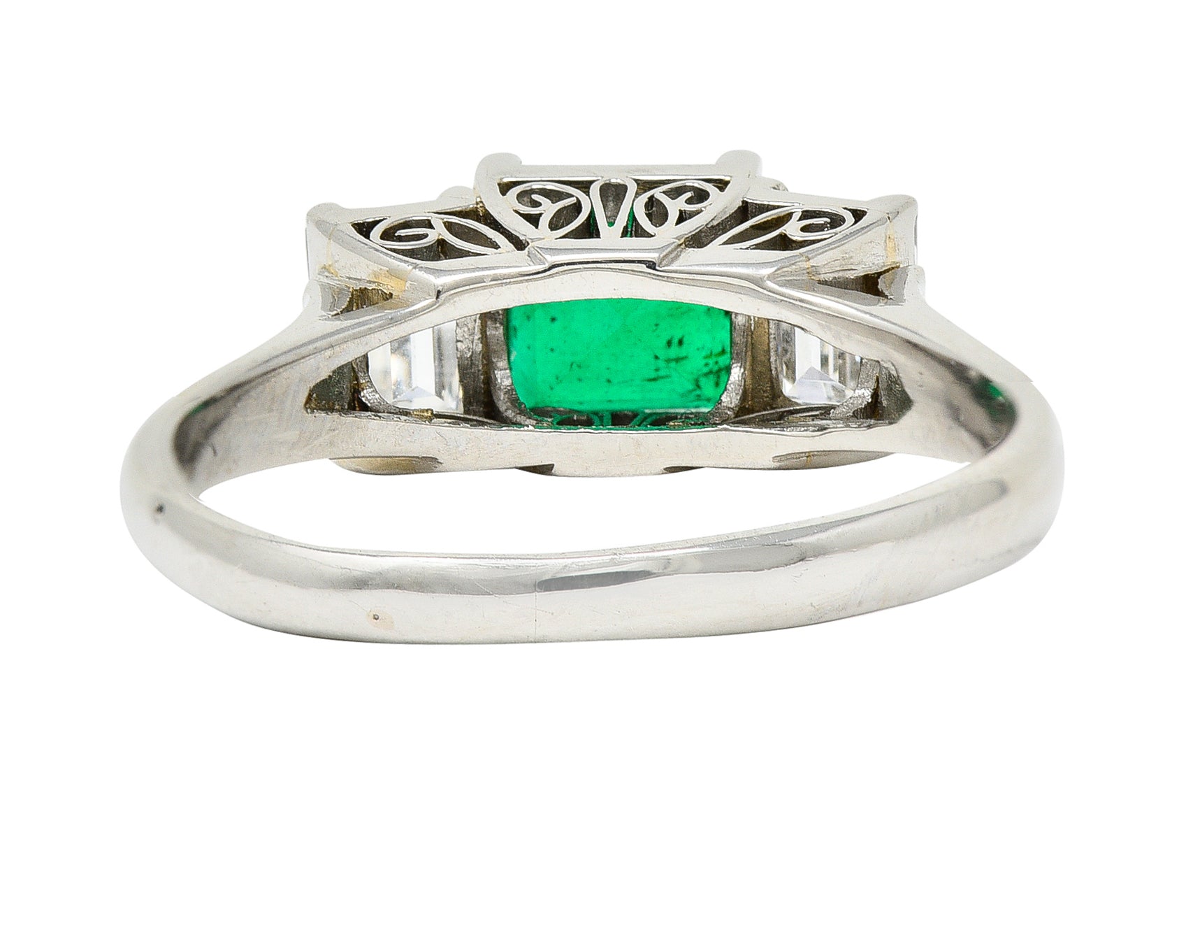 Contemporary 1.44 CTW Emerald Diamond Platinum Three Stone RingRing - Wilson's Estate Jewelry