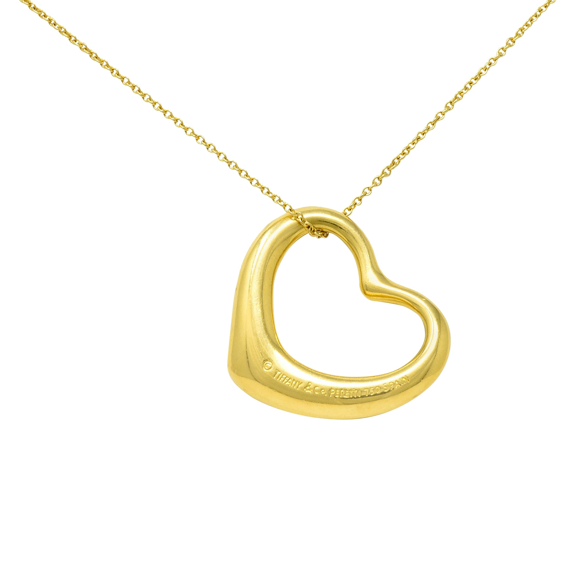 Elsa Peretti Tiffany & Co. 18 Karat Gold 25MM Open Heart Pendant Necklace - Wilson's Estate Jewelry