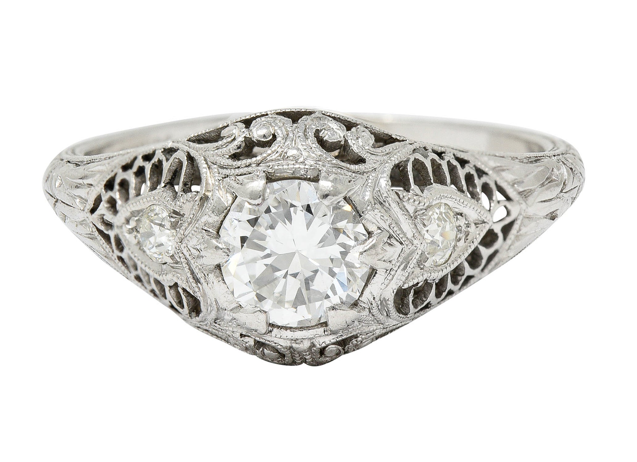 Late Edwardian 0.60 CTW Diamond Platinum Trellis Engagement RingRing - Wilson's Estate Jewelry