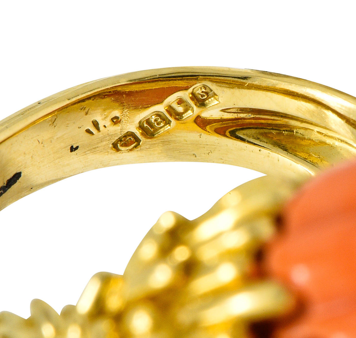 1968 Kutchinsky Diamond Coral 18 Karat Gold Vintage Bypass RingRing - Wilson's Estate Jewelry