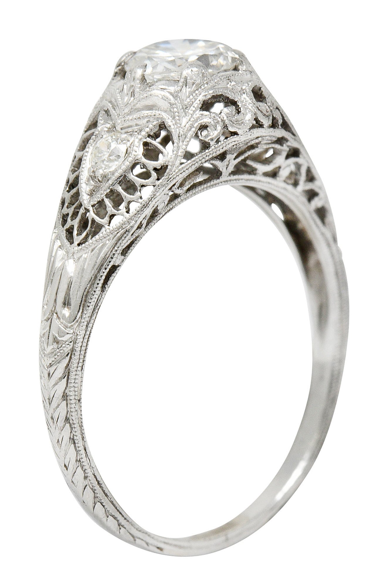 Late Edwardian 0.60 CTW Diamond Platinum Trellis Engagement RingRing - Wilson's Estate Jewelry