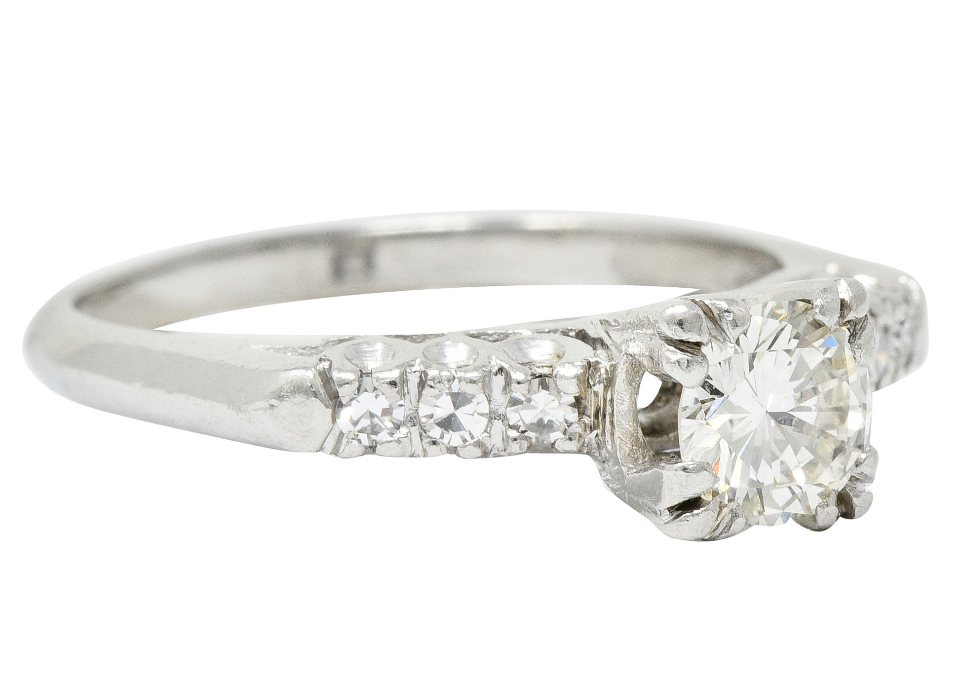 1940's Retro 0.78 CTW Diamond Platinum Fishtail Engagement RingRing - Wilson's Estate Jewelry