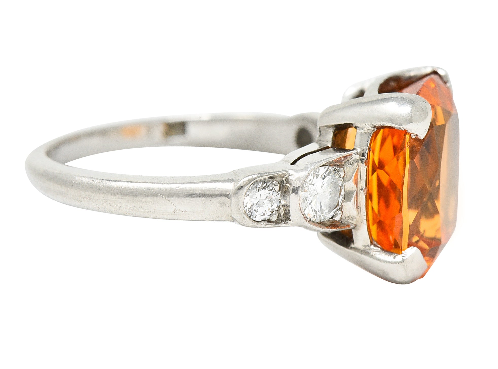 Mid-Century Spessartine Garnet Diamond Palladium Cocktail Ring Wilson's Antique & Estate Jewelry