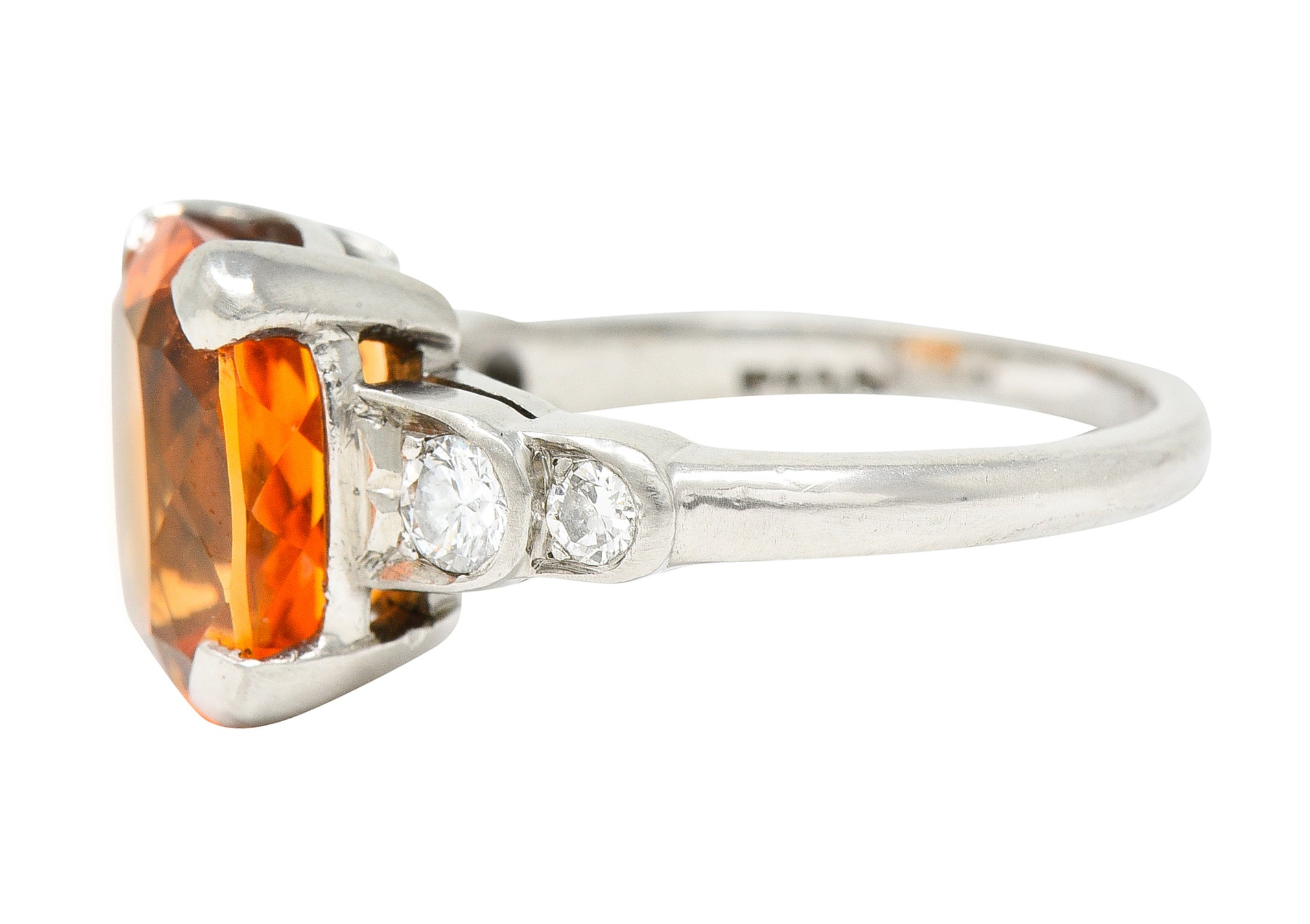Mid-Century Spessartine Garnet Diamond Palladium Cocktail Ring Wilson's Antique & Estate Jewelry