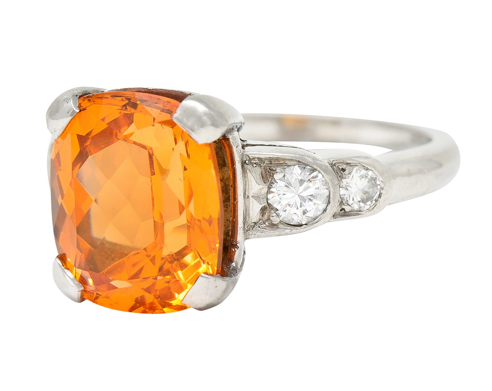 Mid-Century Spessartine Garnet Diamond Palladium Cocktail Ring Wilson's Antique & Estate Jewelry