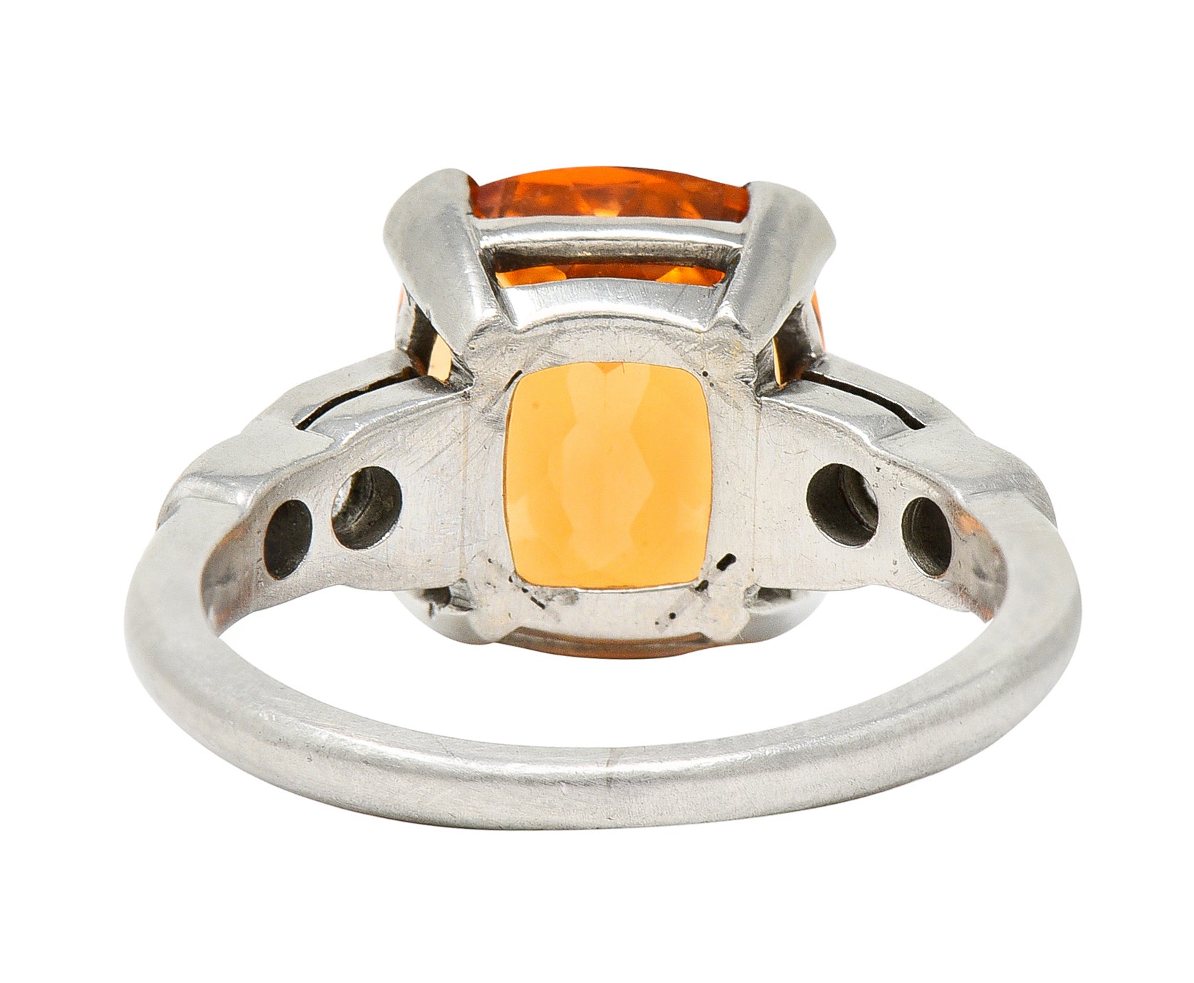 Mid-Century Spessartine Garnet Diamond Palladium Cocktail Ring Wilson's Antique & Estate Jewelry