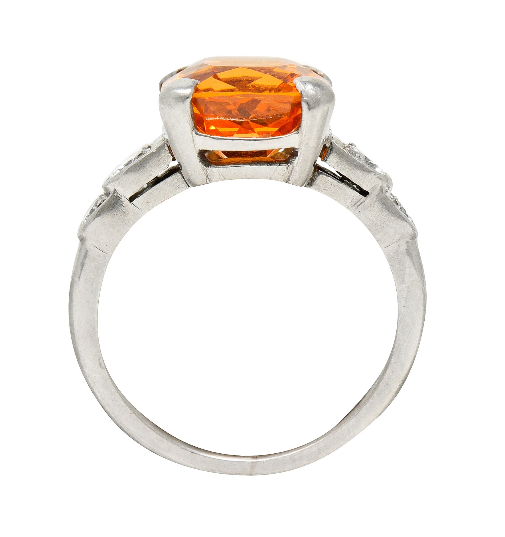 Mid-Century Spessartine Garnet Diamond Palladium Cocktail Ring Wilson's Antique & Estate Jewelry