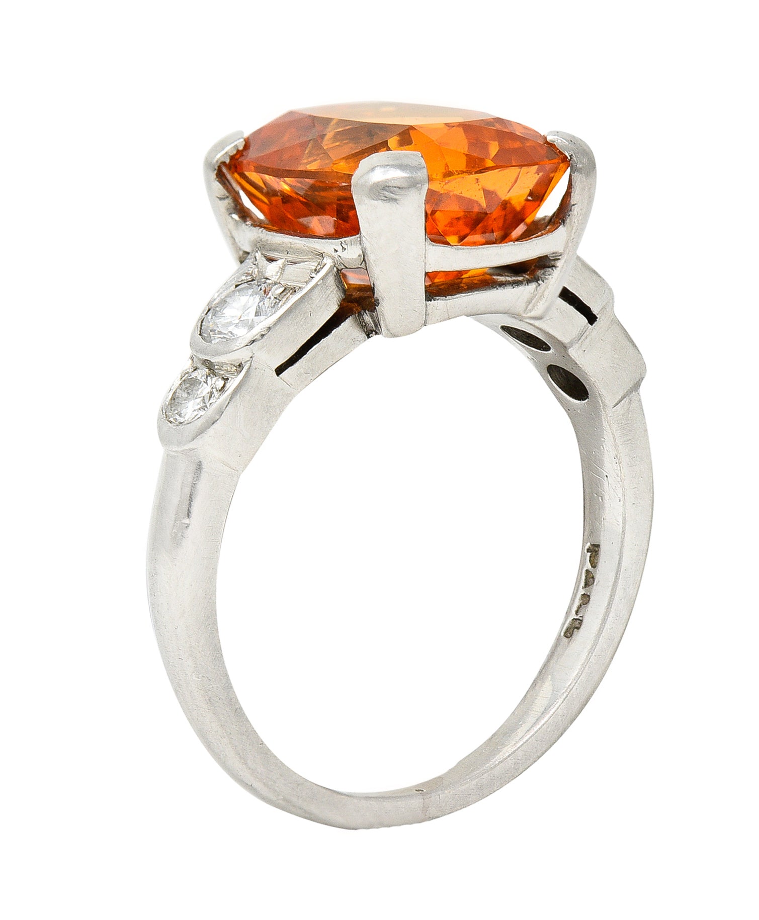 Mid-Century Spessartine Garnet Diamond Palladium Cocktail Ring Wilson's Antique & Estate Jewelry
