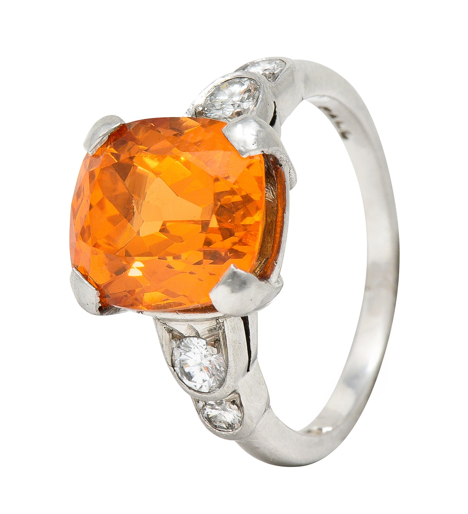 Mid-Century Spessartine Garnet Diamond Palladium Cocktail Ring Wilson's Antique & Estate Jewelry