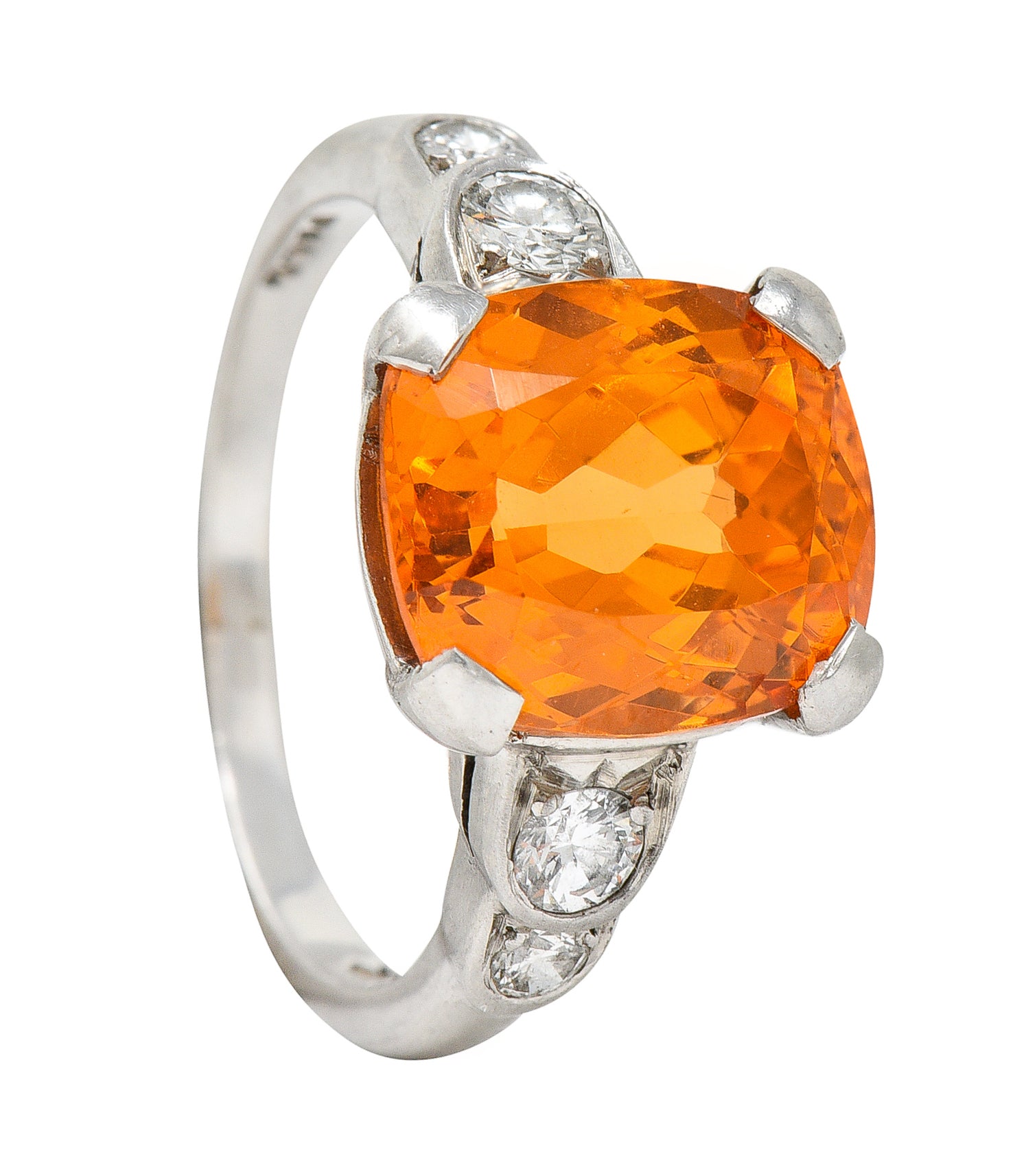 Mid-Century Spessartine Garnet Diamond Palladium Cocktail Ring Wilson's Antique & Estate Jewelry