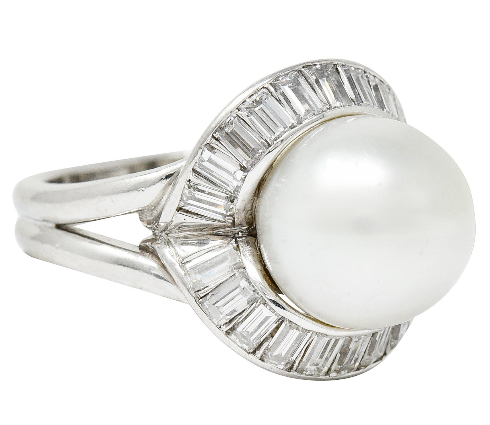 1950's Mid-Century South Sea Pearl 1.75 CTW Diamond Platinum Cocktail RingRing - Wilson's Estate Jewelry