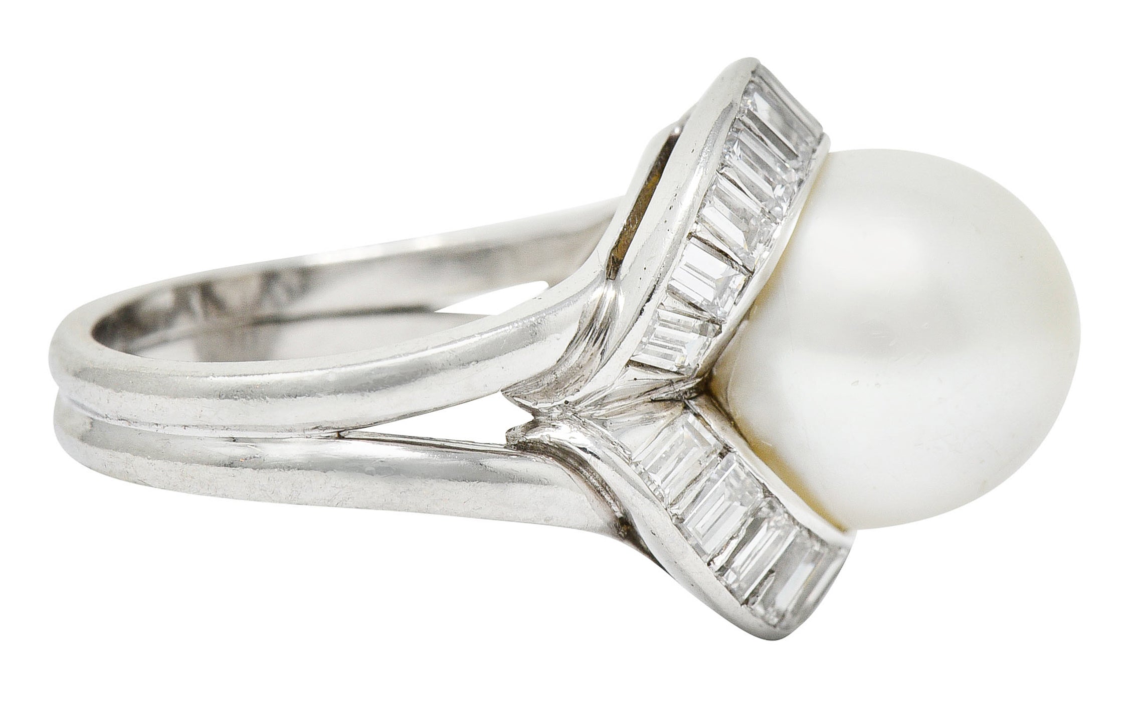 1950's Mid-Century South Sea Pearl 1.75 CTW Diamond Platinum Cocktail RingRing - Wilson's Estate Jewelry