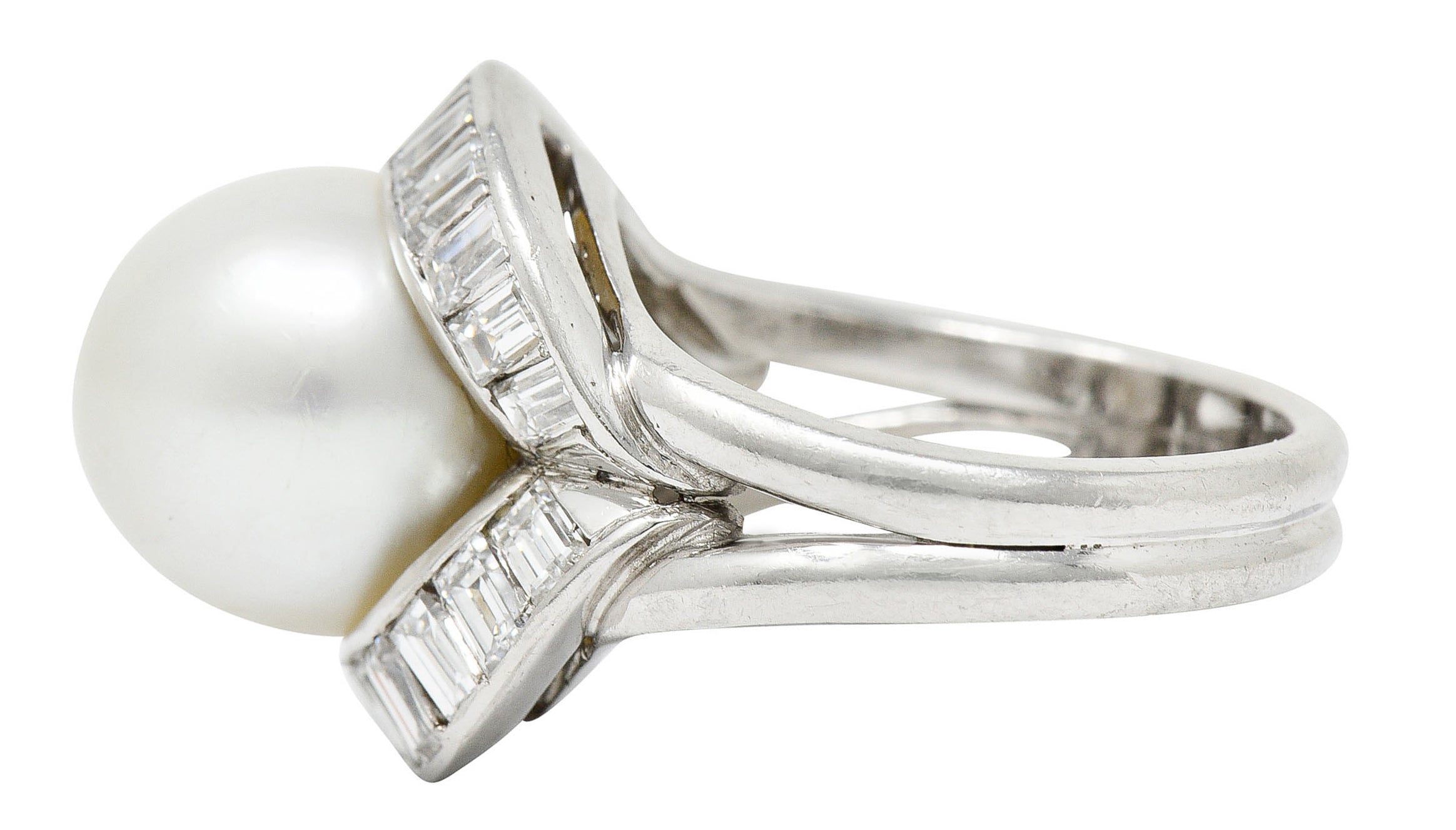 1950's Mid-Century South Sea Pearl 1.75 CTW Diamond Platinum Cocktail RingRing - Wilson's Estate Jewelry