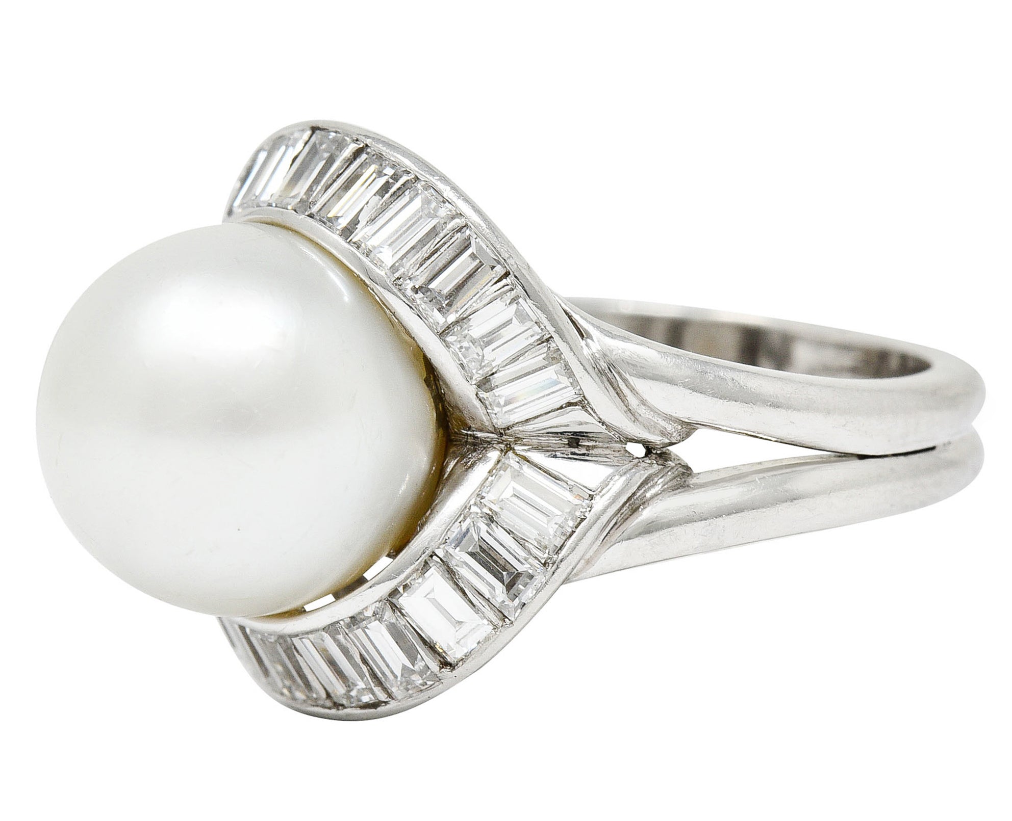 1950's Mid-Century South Sea Pearl 1.75 CTW Diamond Platinum Cocktail RingRing - Wilson's Estate Jewelry