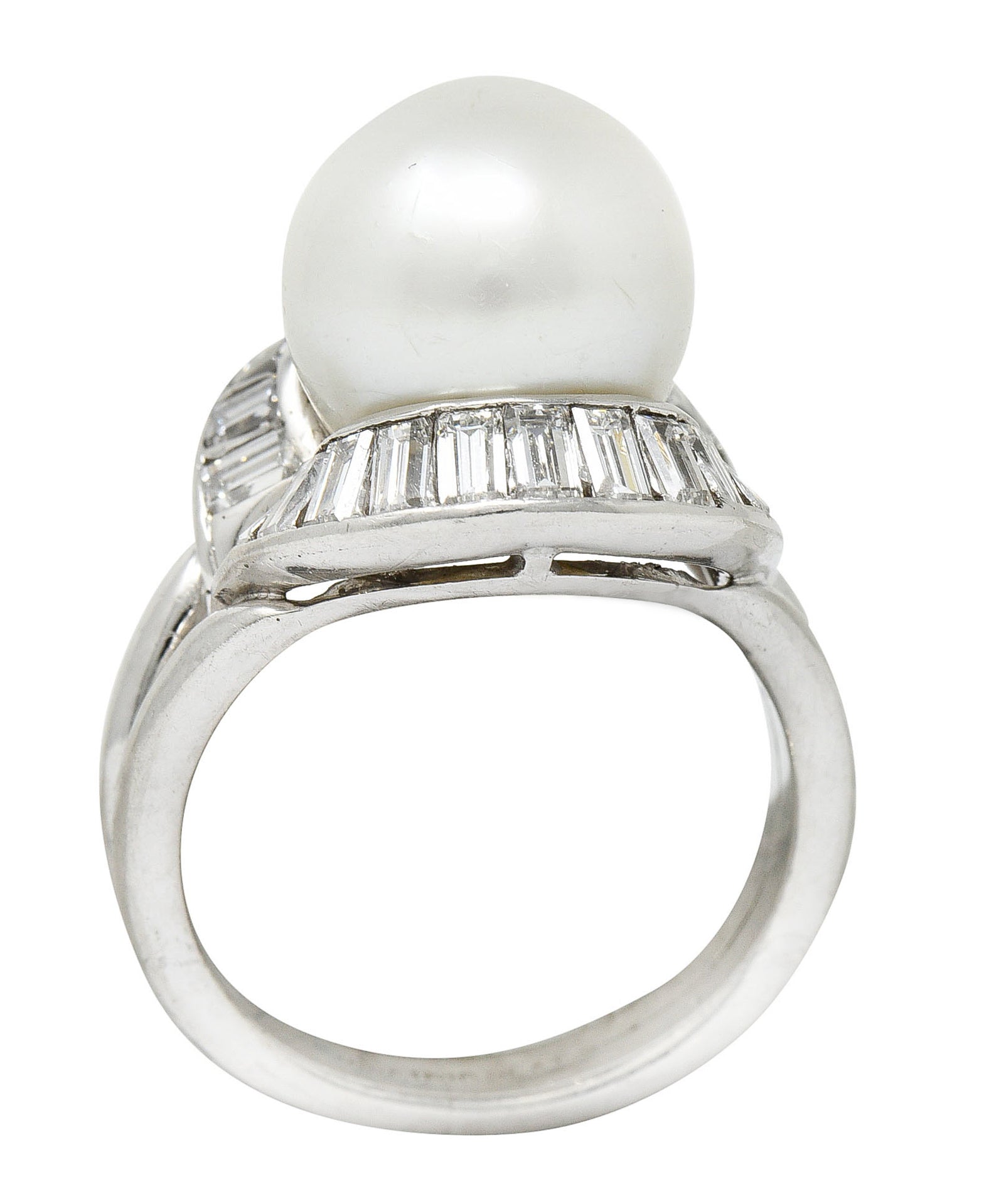 1950's Mid-Century South Sea Pearl 1.75 CTW Diamond Platinum Cocktail RingRing - Wilson's Estate Jewelry