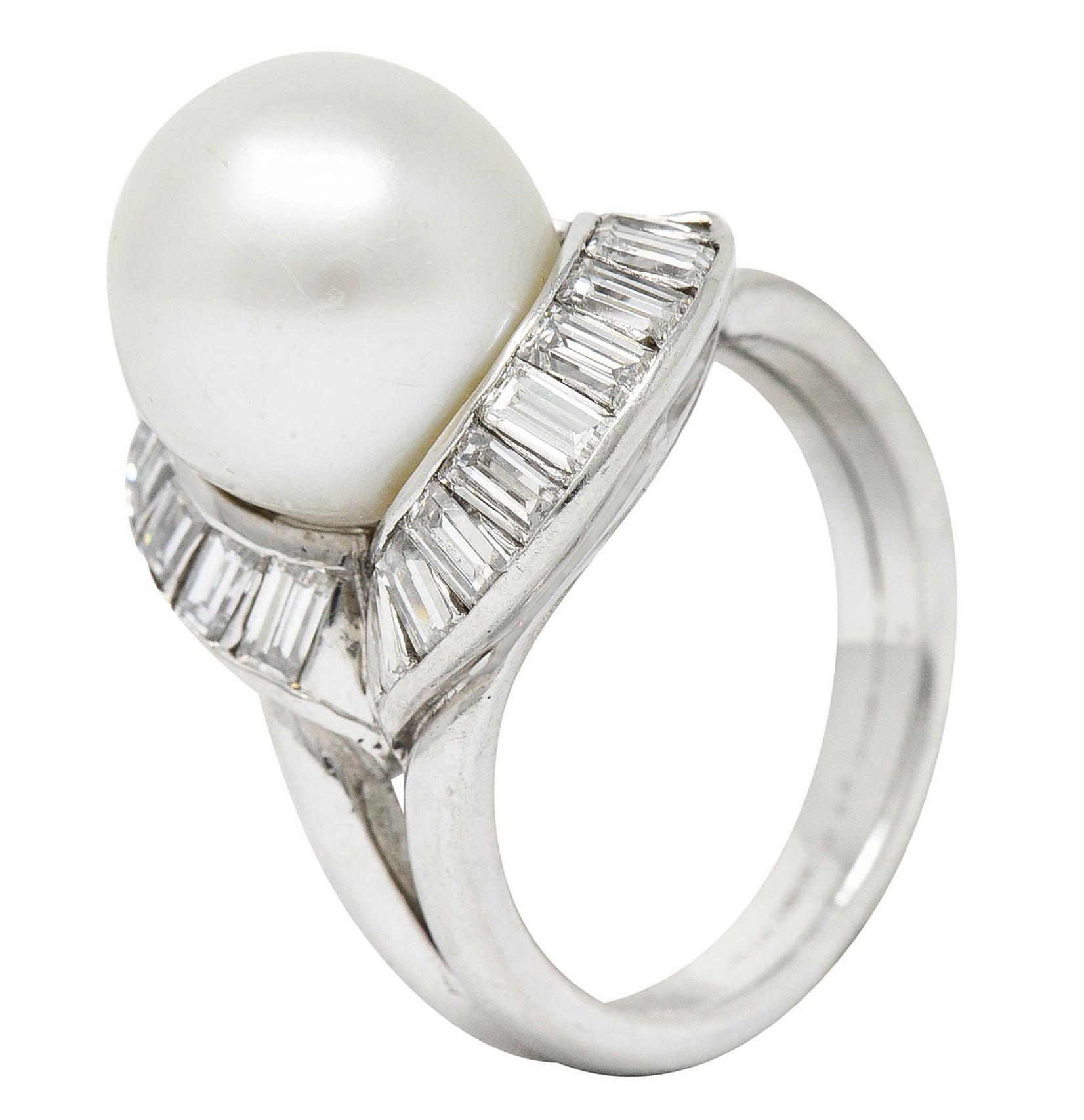 1950's Mid-Century South Sea Pearl 1.75 CTW Diamond Platinum Cocktail RingRing - Wilson's Estate Jewelry