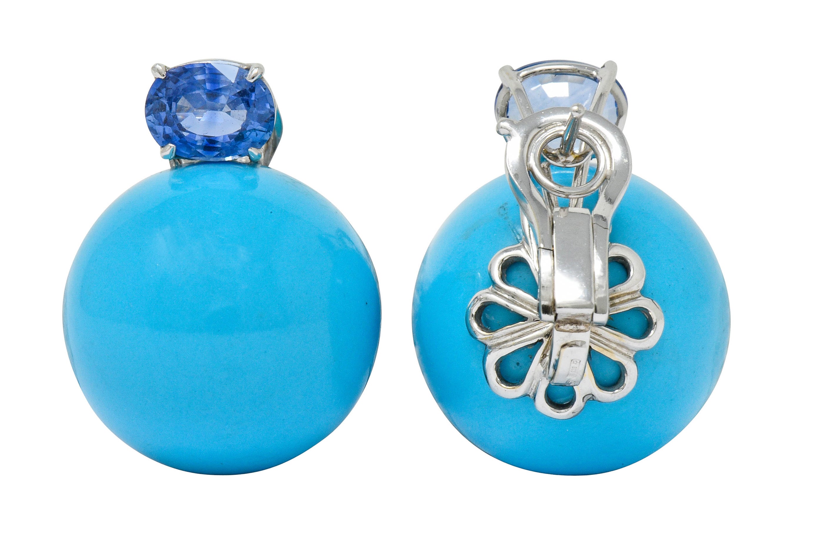 Sabbadini Vintage Turquoise Sapphire 18 Karat White Gold Ball Earrings - Wilson's Estate Jewelry