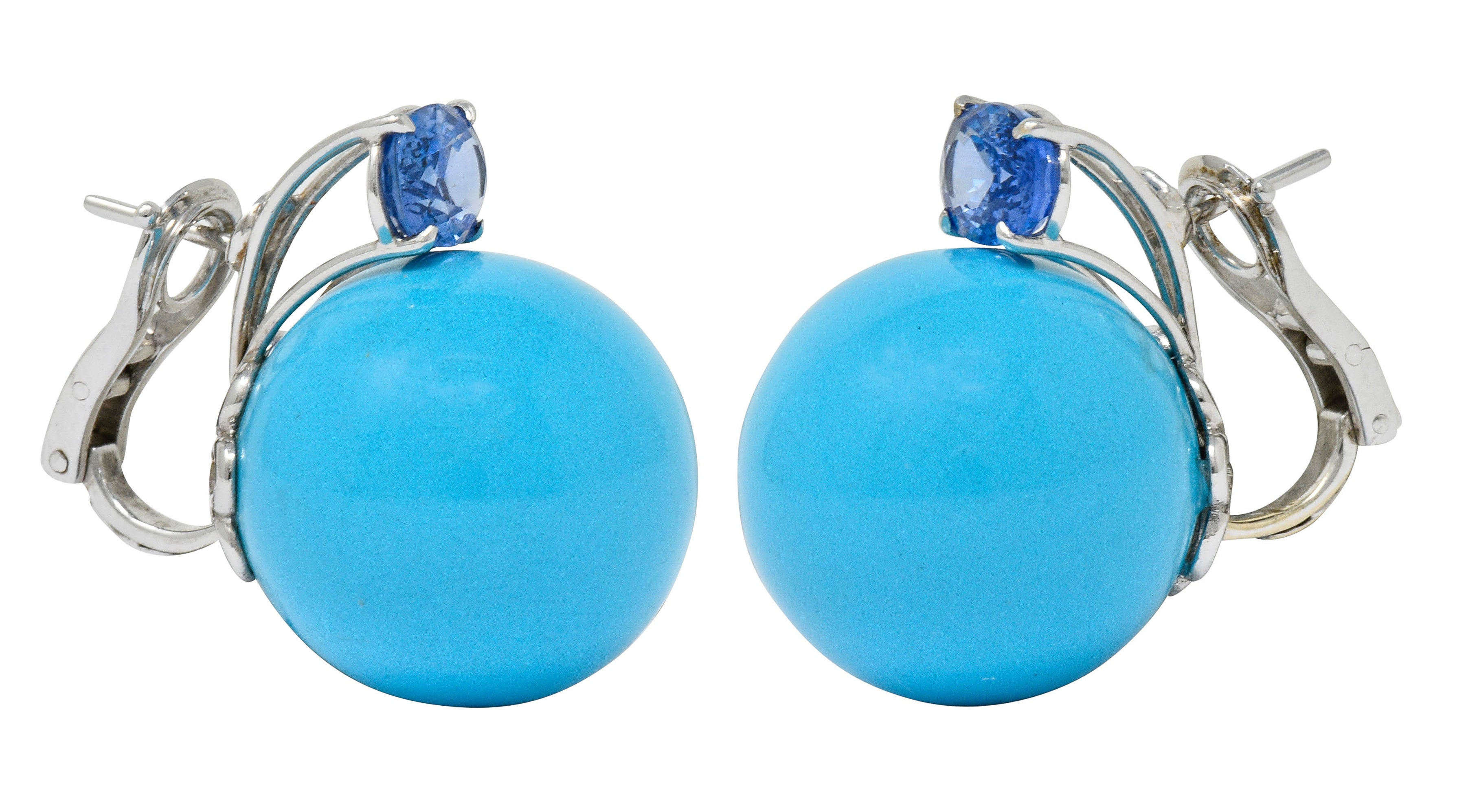 Sabbadini Vintage Turquoise Sapphire 18 Karat White Gold Ball Earrings - Wilson's Estate Jewelry
