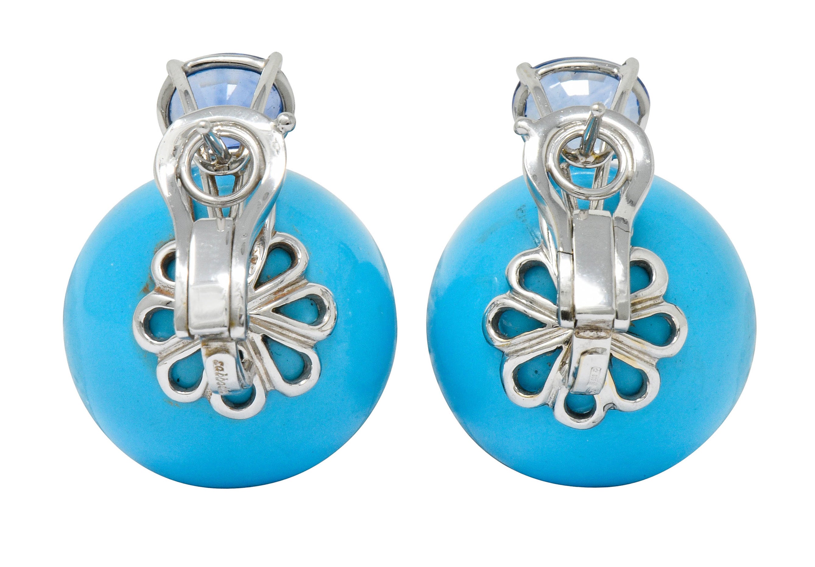 Sabbadini Vintage Turquoise Sapphire 18 Karat White Gold Ball Earrings - Wilson's Estate Jewelry