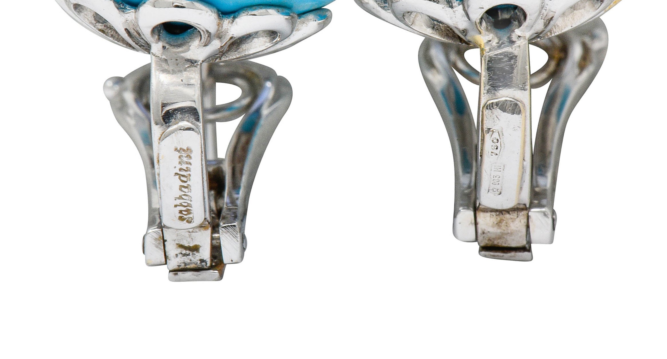 Sabbadini Vintage Turquoise Sapphire 18 Karat White Gold Ball Earrings - Wilson's Estate Jewelry