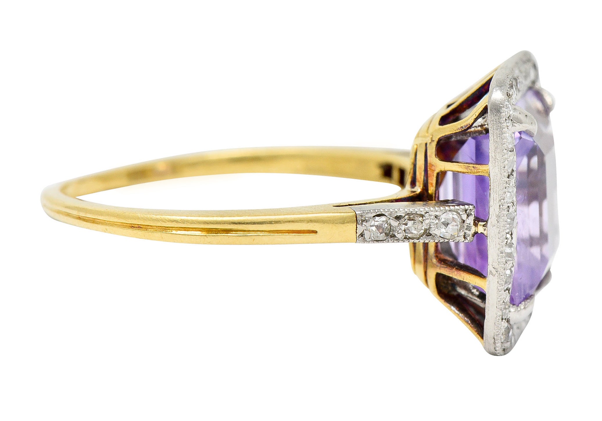 French Edwardian 5.24 CTW No Heat Lavender Sapphire Diamond Platinum 18 Karat Gold RingRing - Wilson's Estate Jewelry