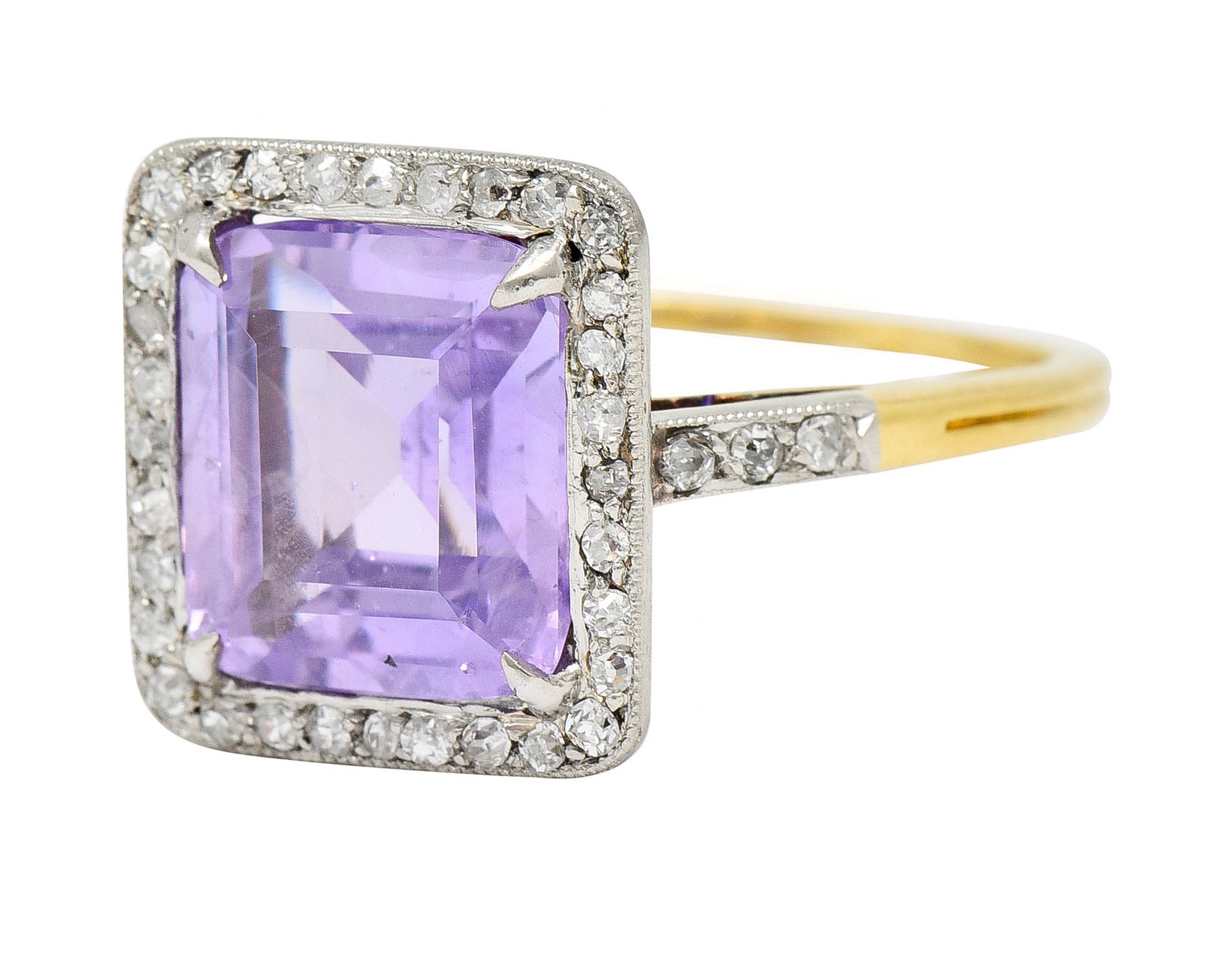 French Edwardian 5.24 CTW No Heat Lavender Sapphire Diamond Platinum 18 Karat Gold RingRing - Wilson's Estate Jewelry