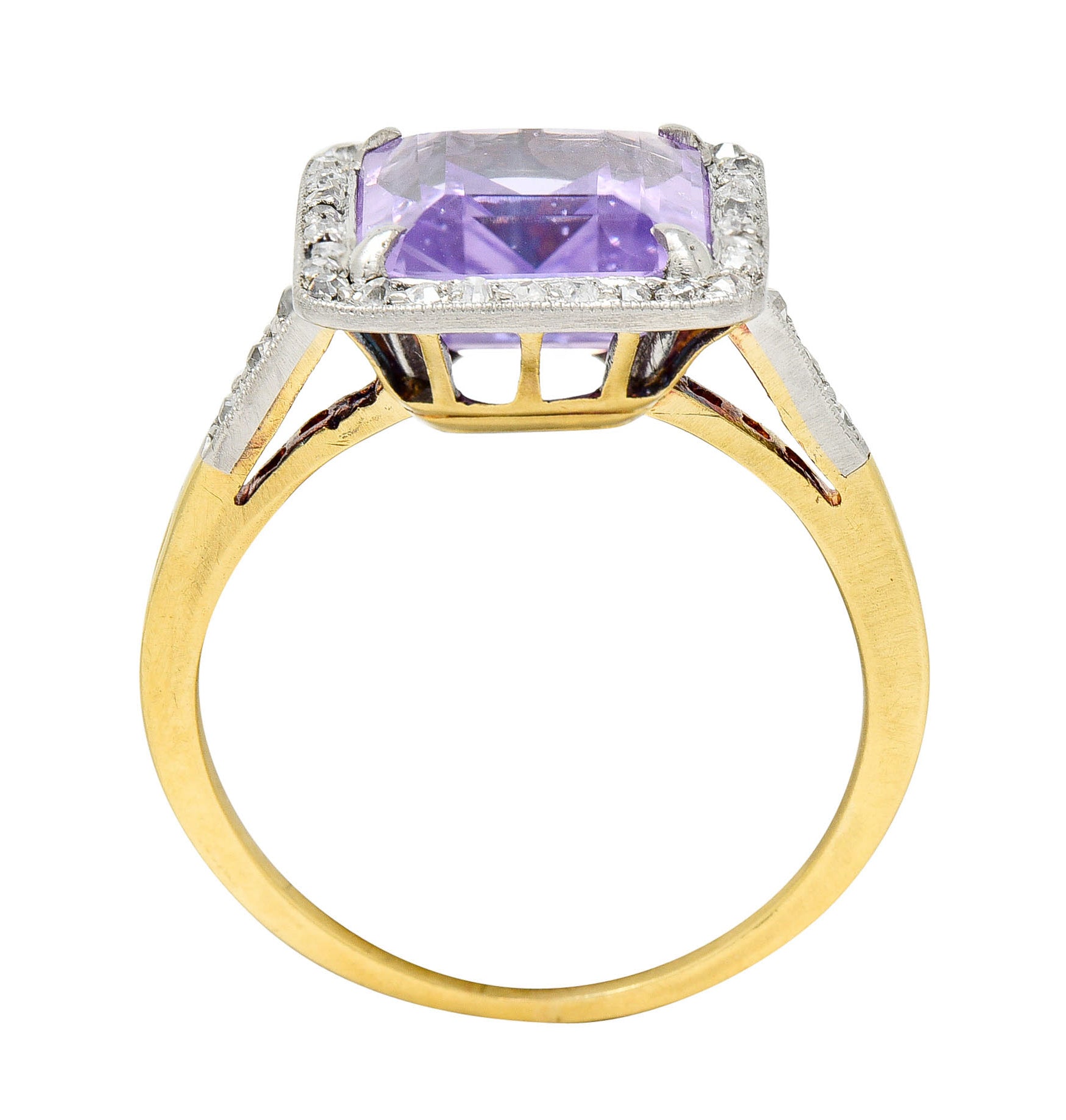 French Edwardian 5.24 CTW No Heat Lavender Sapphire Diamond Platinum 18 Karat Gold RingRing - Wilson's Estate Jewelry