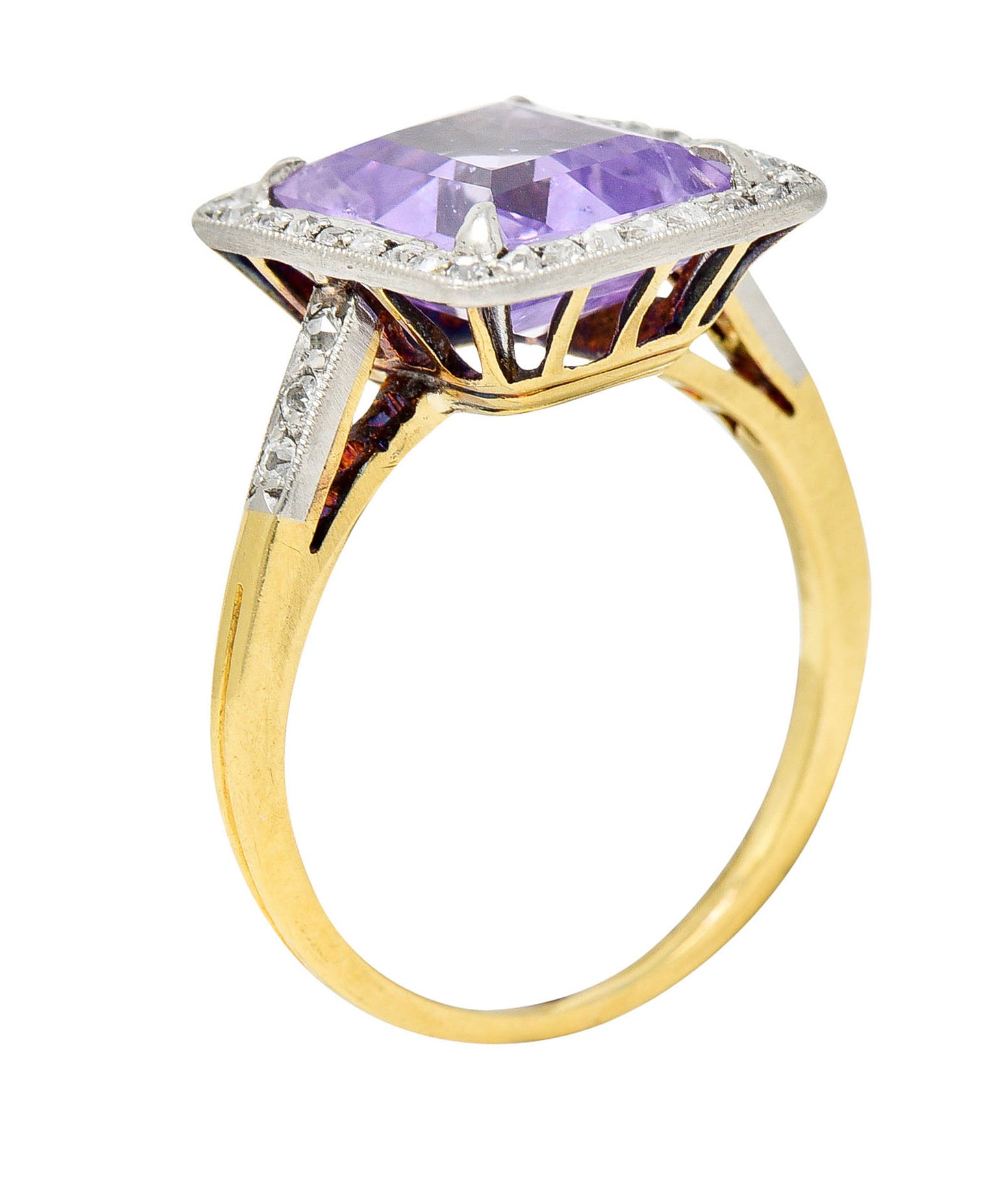French Edwardian 5.24 CTW No Heat Lavender Sapphire Diamond Platinum 18 Karat Gold RingRing - Wilson's Estate Jewelry