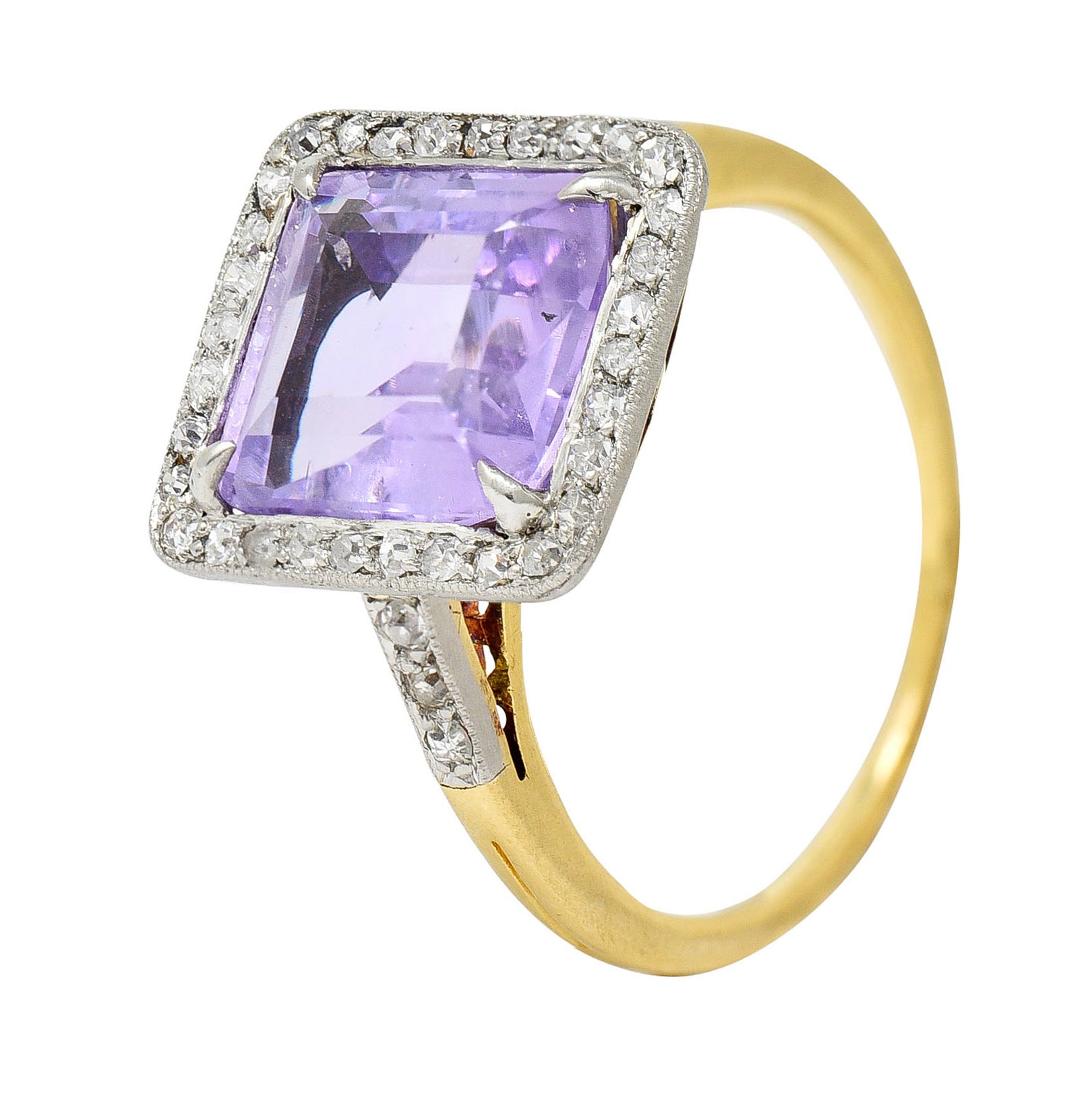 French Edwardian 5.24 CTW No Heat Lavender Sapphire Diamond Platinum 18 Karat Gold RingRing - Wilson's Estate Jewelry