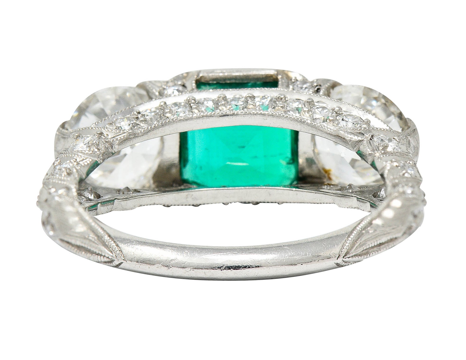 Art Deco 3.30 CTW Diamond Emerald Platinum Three Stone RingRing - Wilson's Estate Jewelry