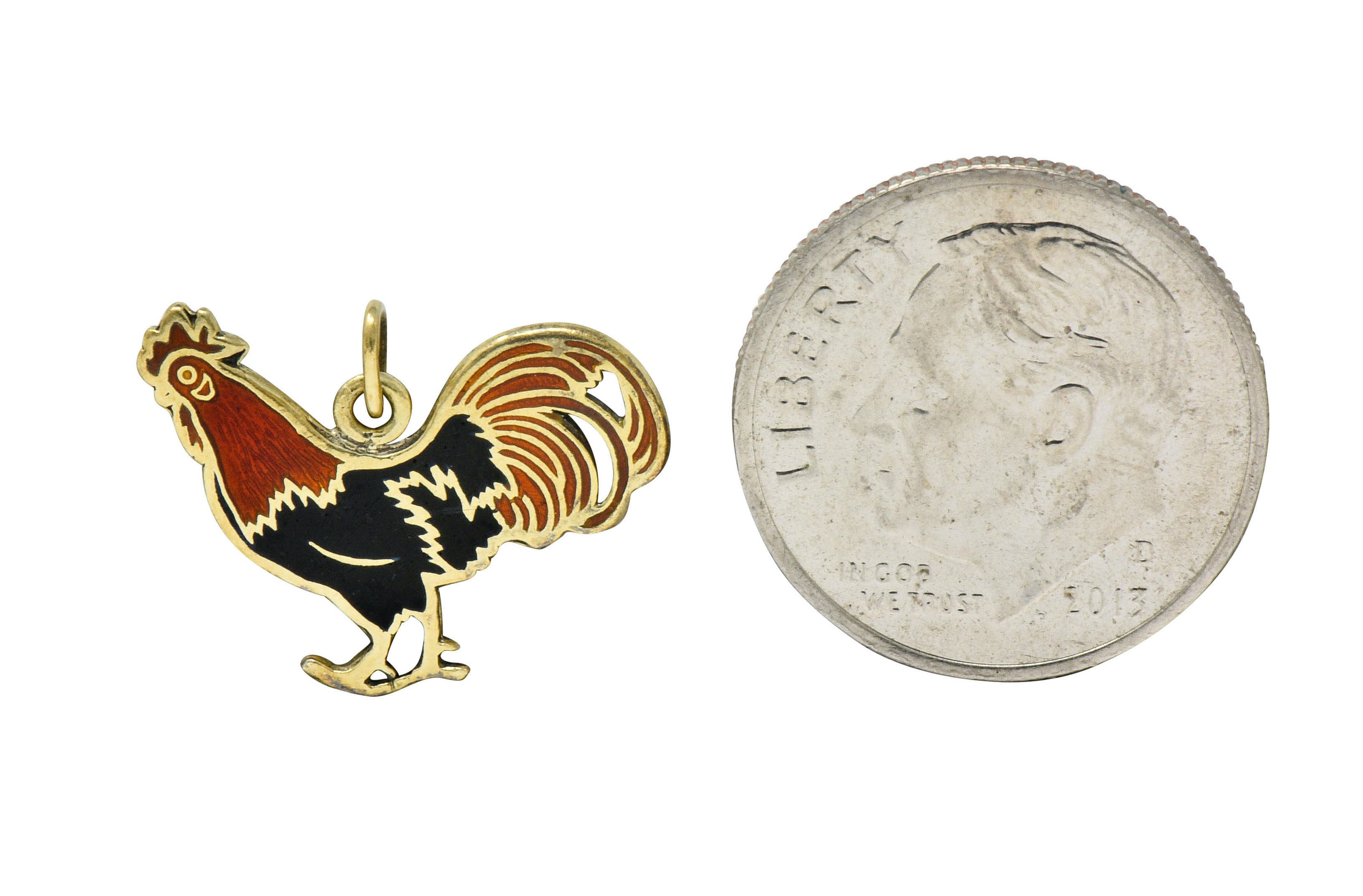 Art Deco Enamel 14 Karat Gold Rooster Charmcharm - Wilson's Estate Jewelry