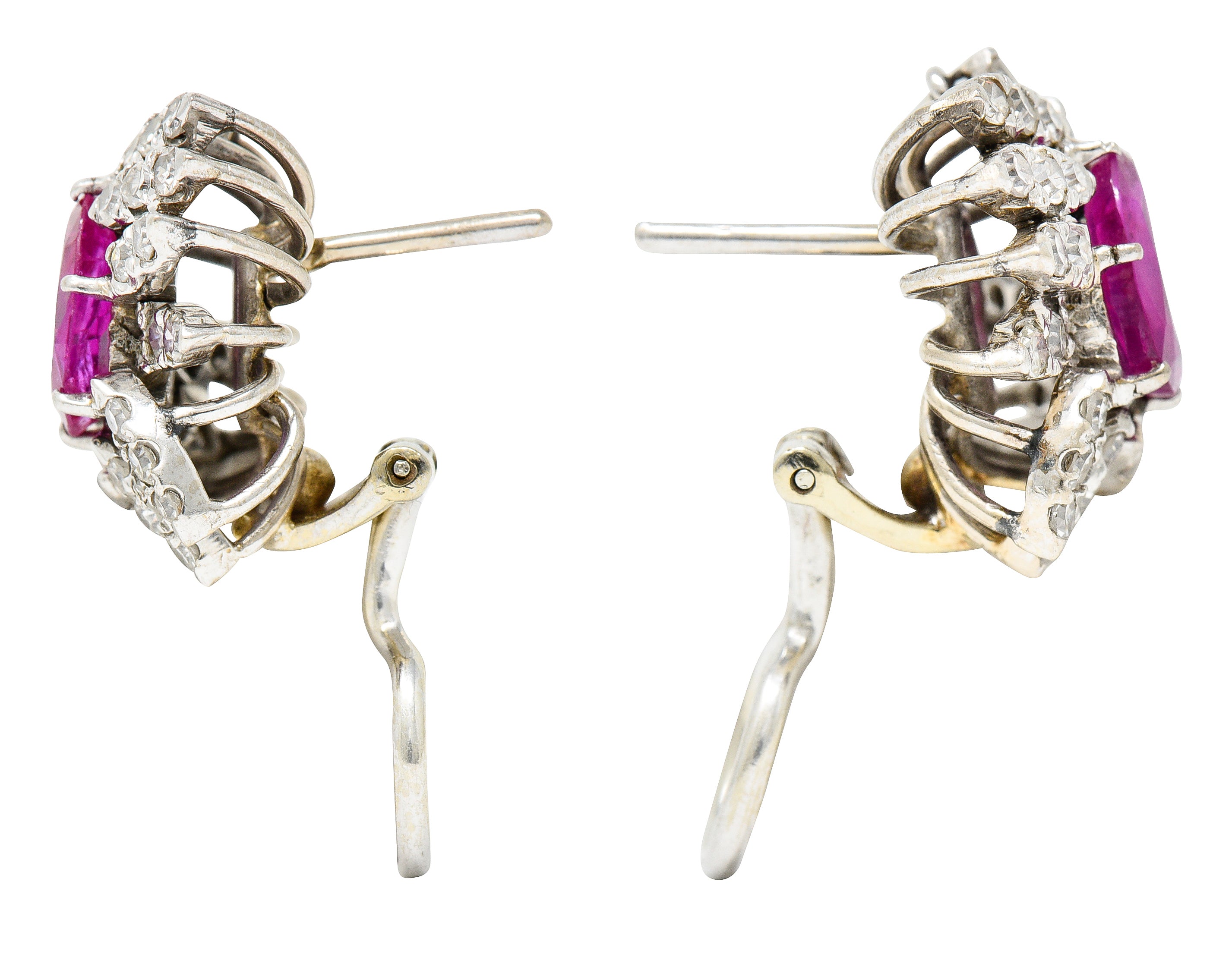 1950's Mid-Century 3.50 CTW No Heat Burma Ruby Diamond Cluster Earrings GIA Wilson's Antique & Estate Jewelry