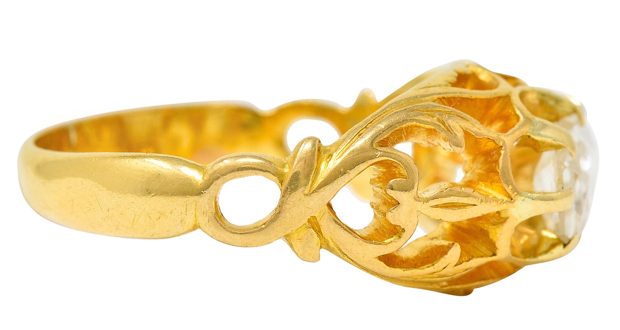 Art Nouveau 0.80 CTW Old Mine Diamond 18 Karat Gold Whiplash RingRing - Wilson's Estate Jewelry