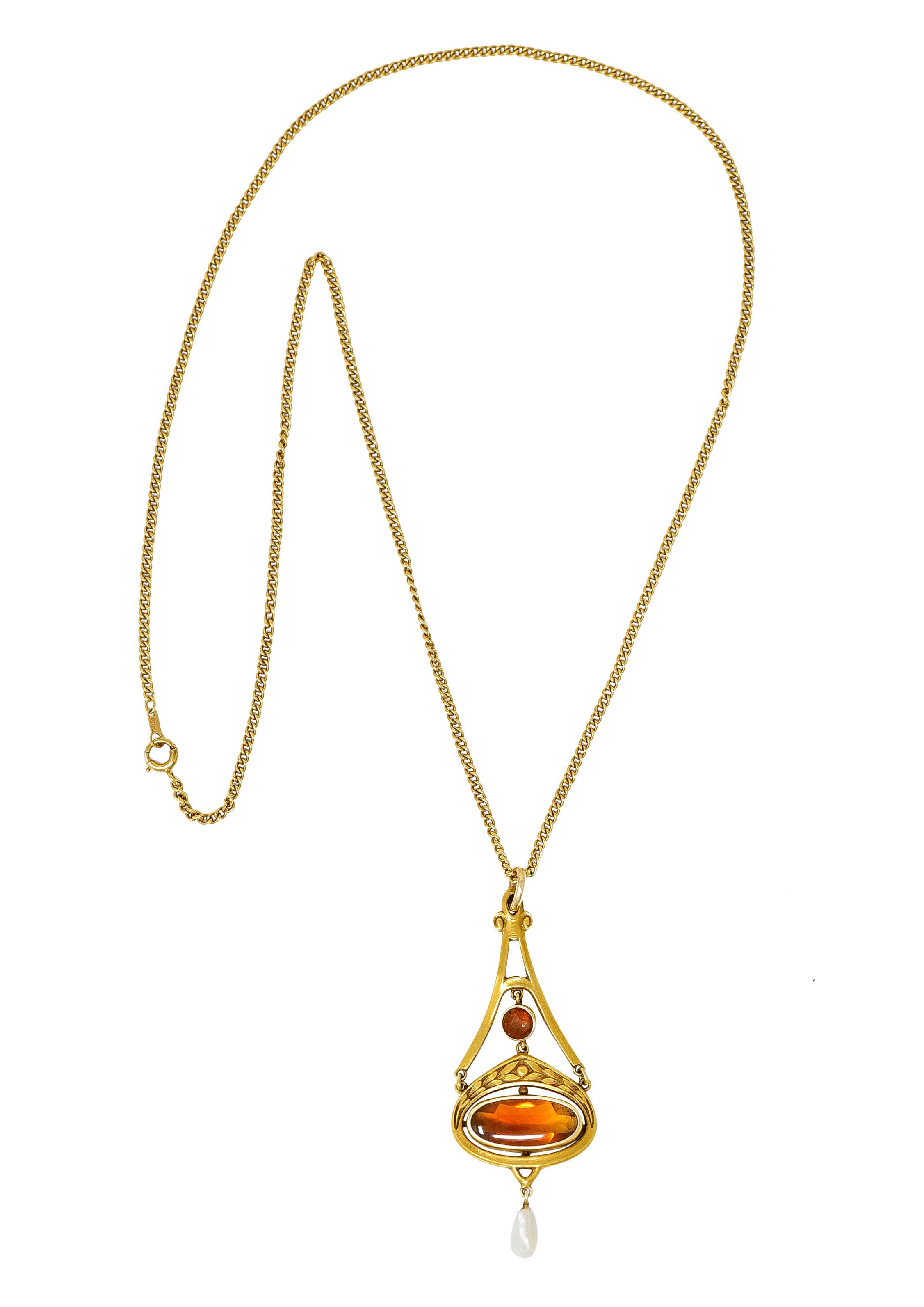 Krementz Art Nouveau Citrine Pearl 14 Karat Gold Pendant NecklaceNecklace - Wilson's Estate Jewelry
