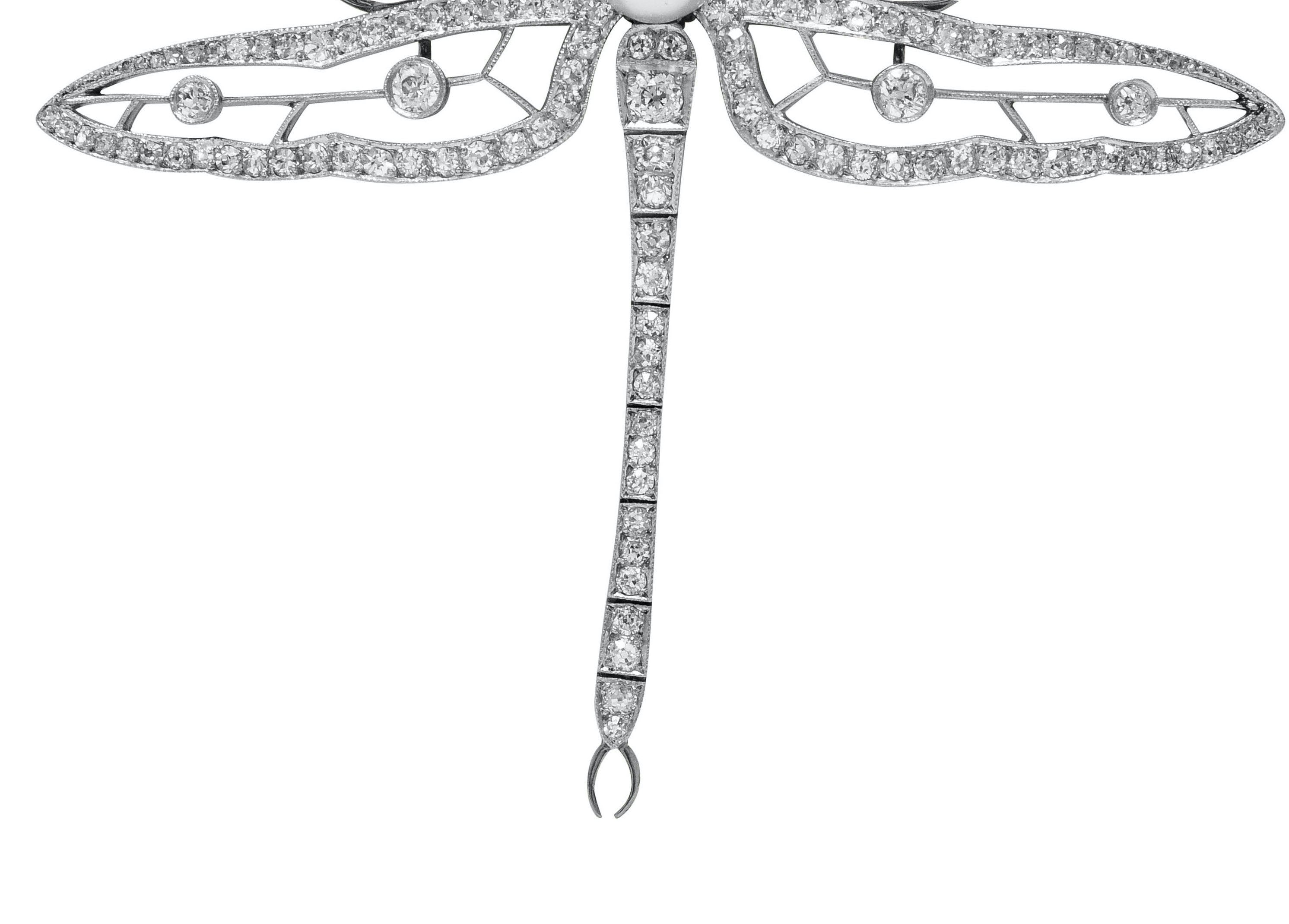 Substantial Edwardian Spinel Pearl Diamond Platinum 18 Karat Gold Dragonfly Broochbrooch - Wilson's Estate Jewelry