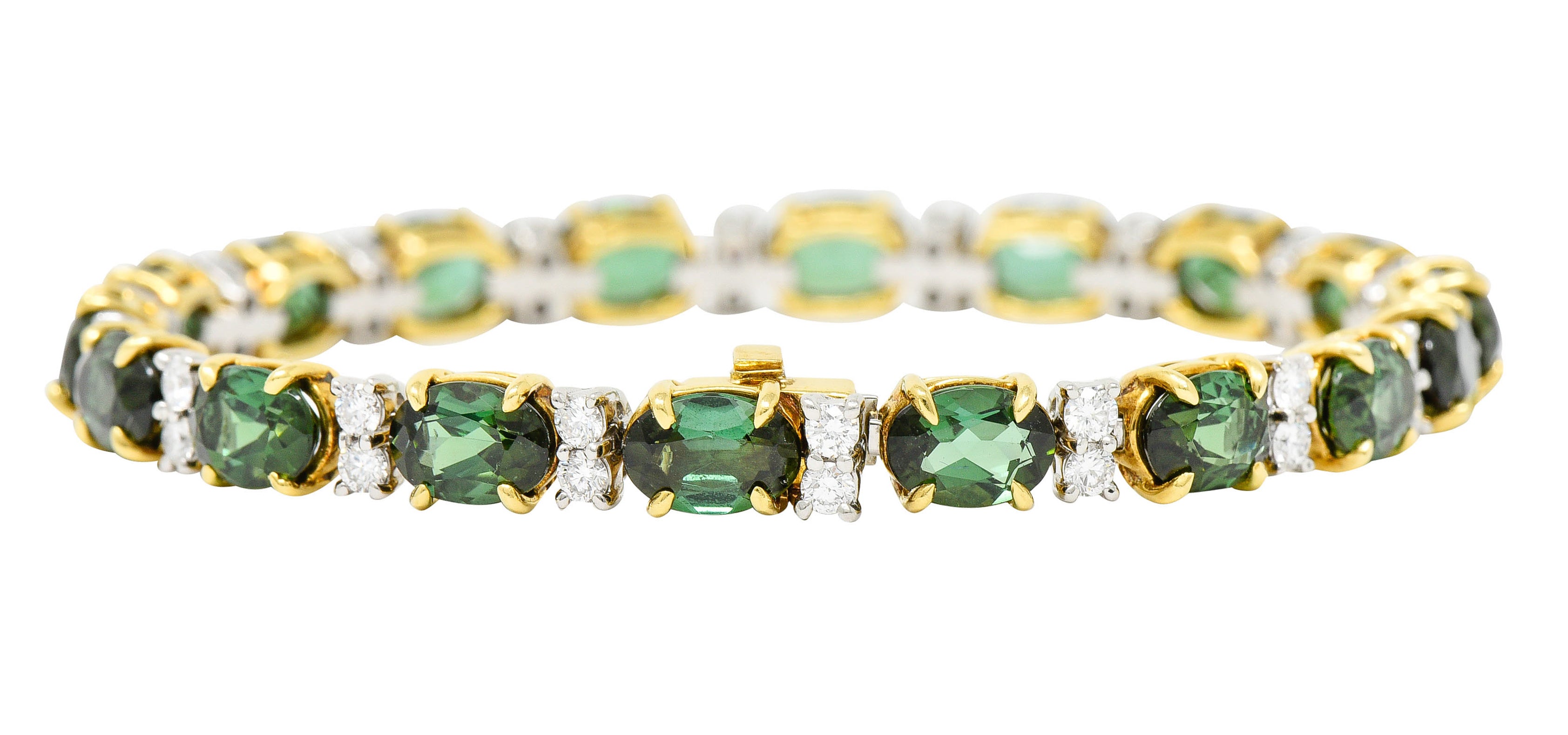 1980's Tiffany & Co. Diamond Tourmaline Platinum 18 Karat Gold Tennis Braceletbracelet - Wilson's Estate Jewelry