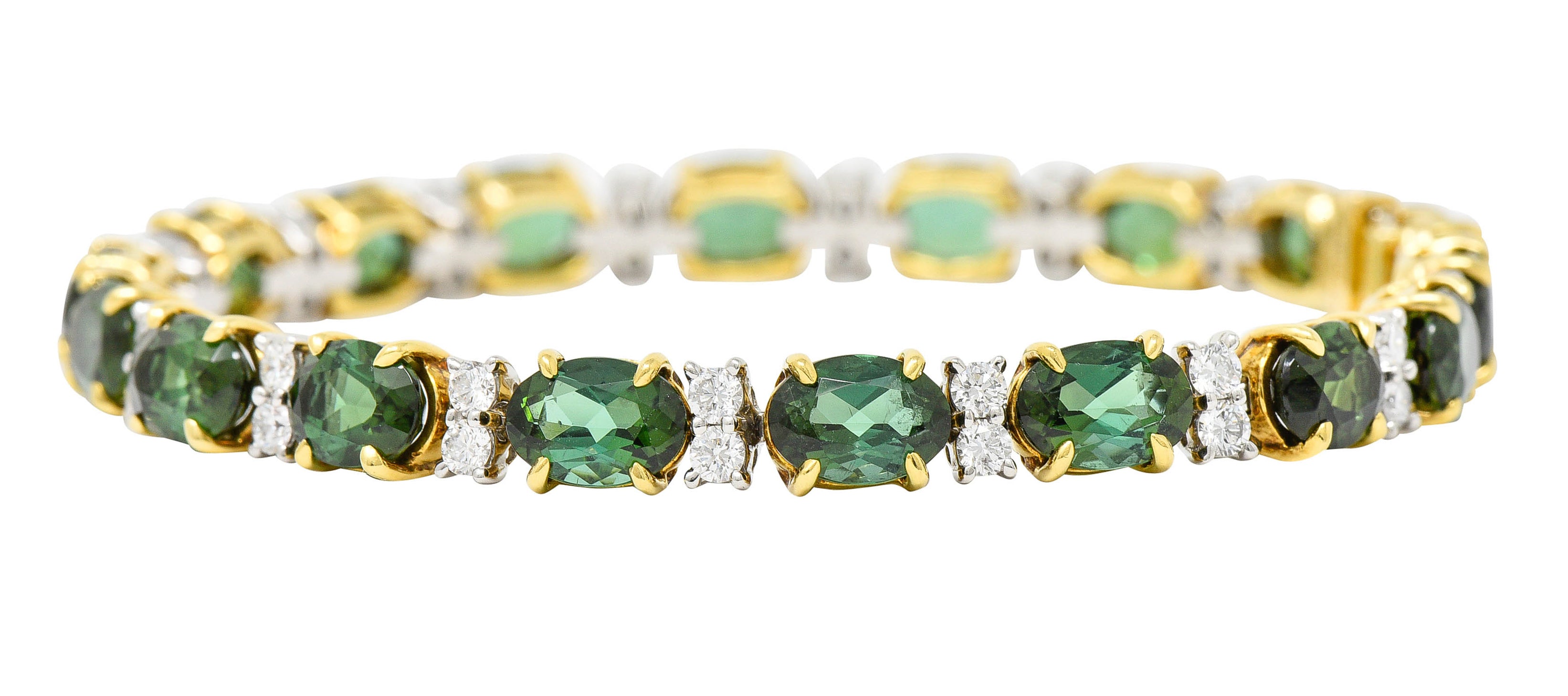 1980's Tiffany & Co. Diamond Tourmaline Platinum 18 Karat Gold Tennis Braceletbracelet - Wilson's Estate Jewelry