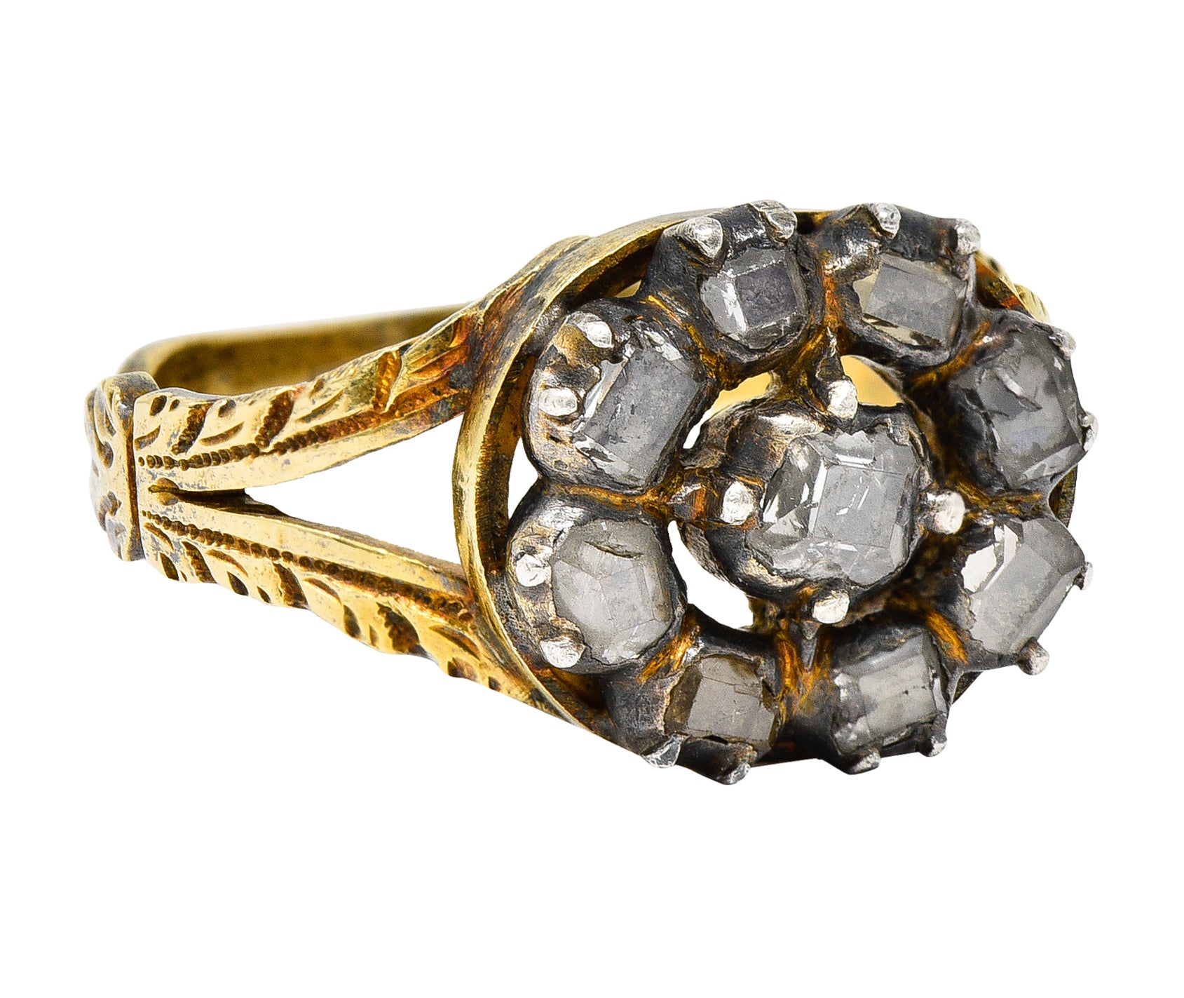 Georgian Table Cut Diamond Silver-Topped 14 Karat Gold Cluster Ring Wilson's Antique & Estate Jewelry