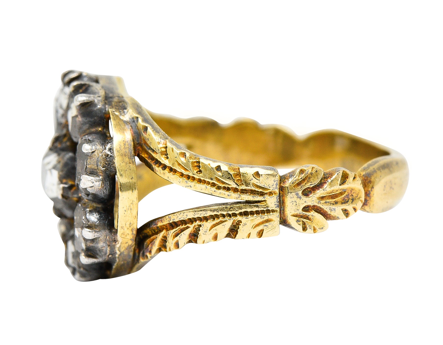 Georgian Table Cut Diamond Silver-Topped 14 Karat Gold Cluster Ring Wilson's Antique & Estate Jewelry
