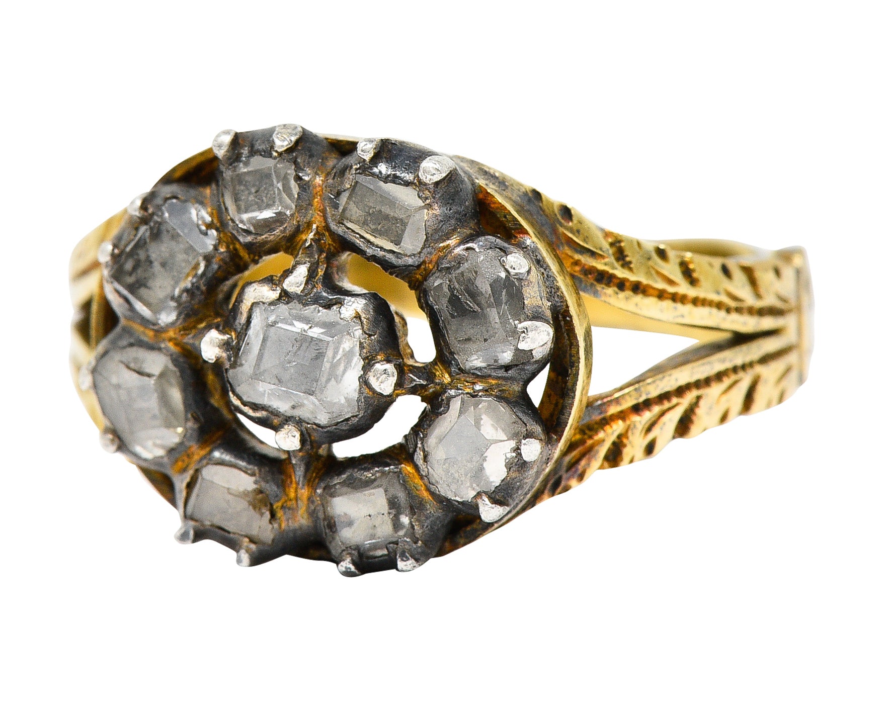 Georgian Table Cut Diamond Silver-Topped 14 Karat Gold Cluster Ring Wilson's Antique & Estate Jewelry