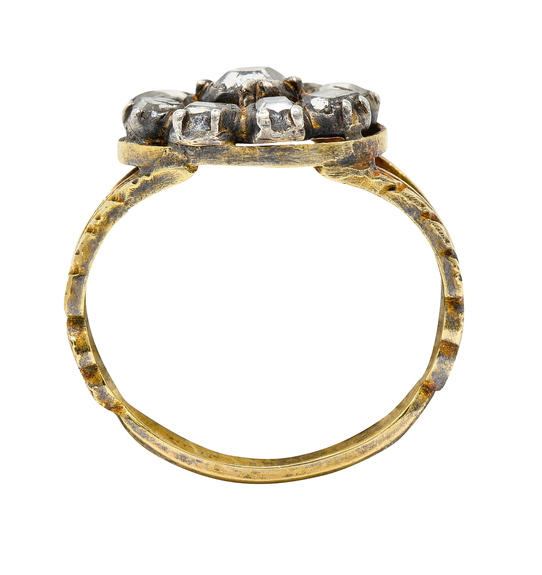 Georgian Table Cut Diamond Silver-Topped 14 Karat Gold Cluster Ring Wilson's Antique & Estate Jewelry