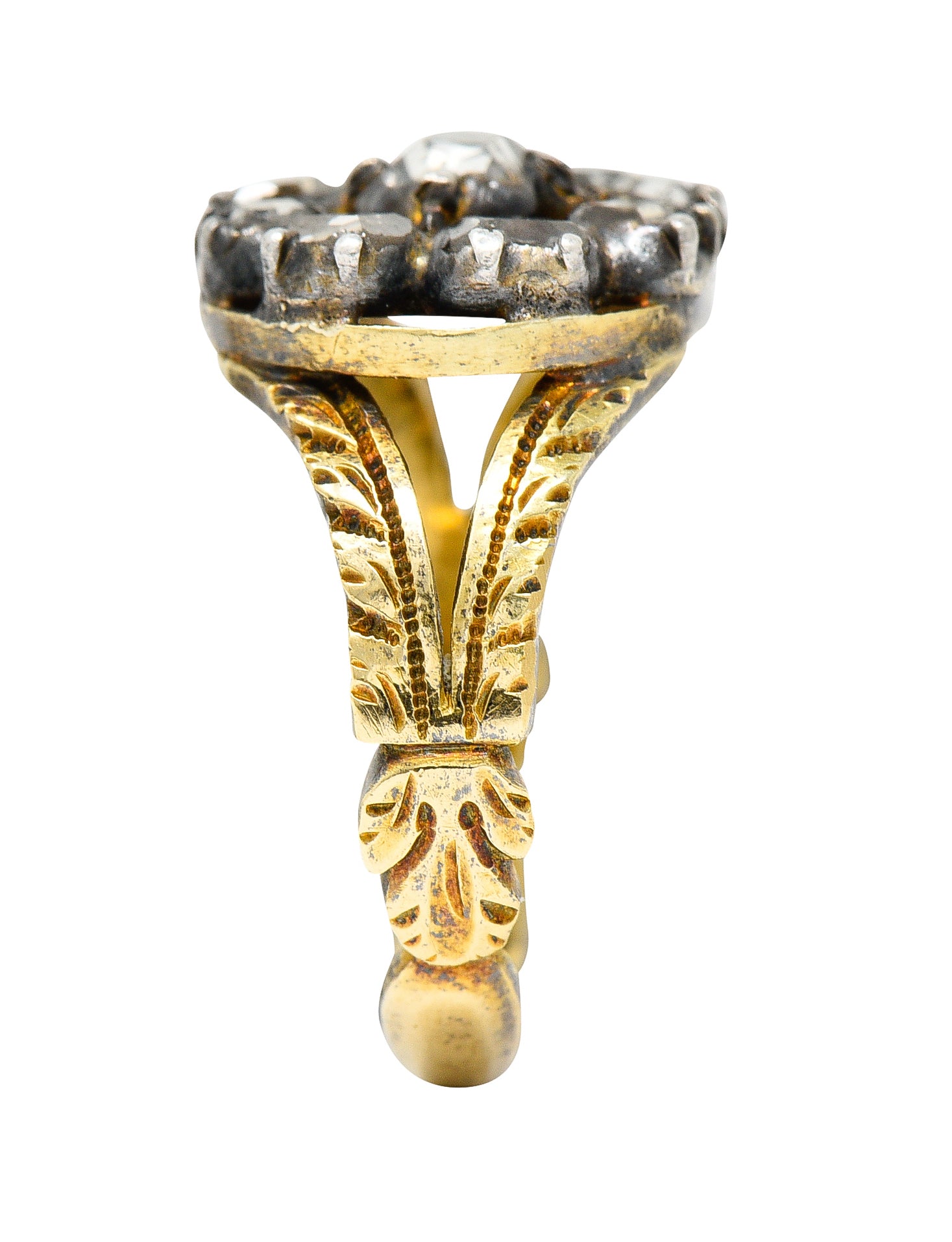 Georgian Table Cut Diamond Silver-Topped 14 Karat Gold Cluster Ring Wilson's Antique & Estate Jewelry