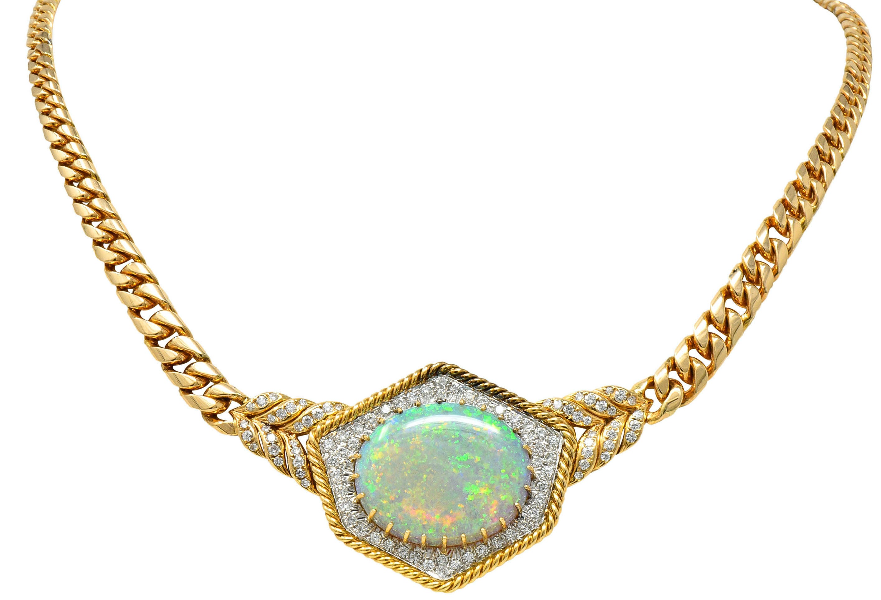 1980's Vintage Opal Diamond 18 Karat Two-Tone Gold Statement NecklaceNecklace - Wilson's Estate Jewelry