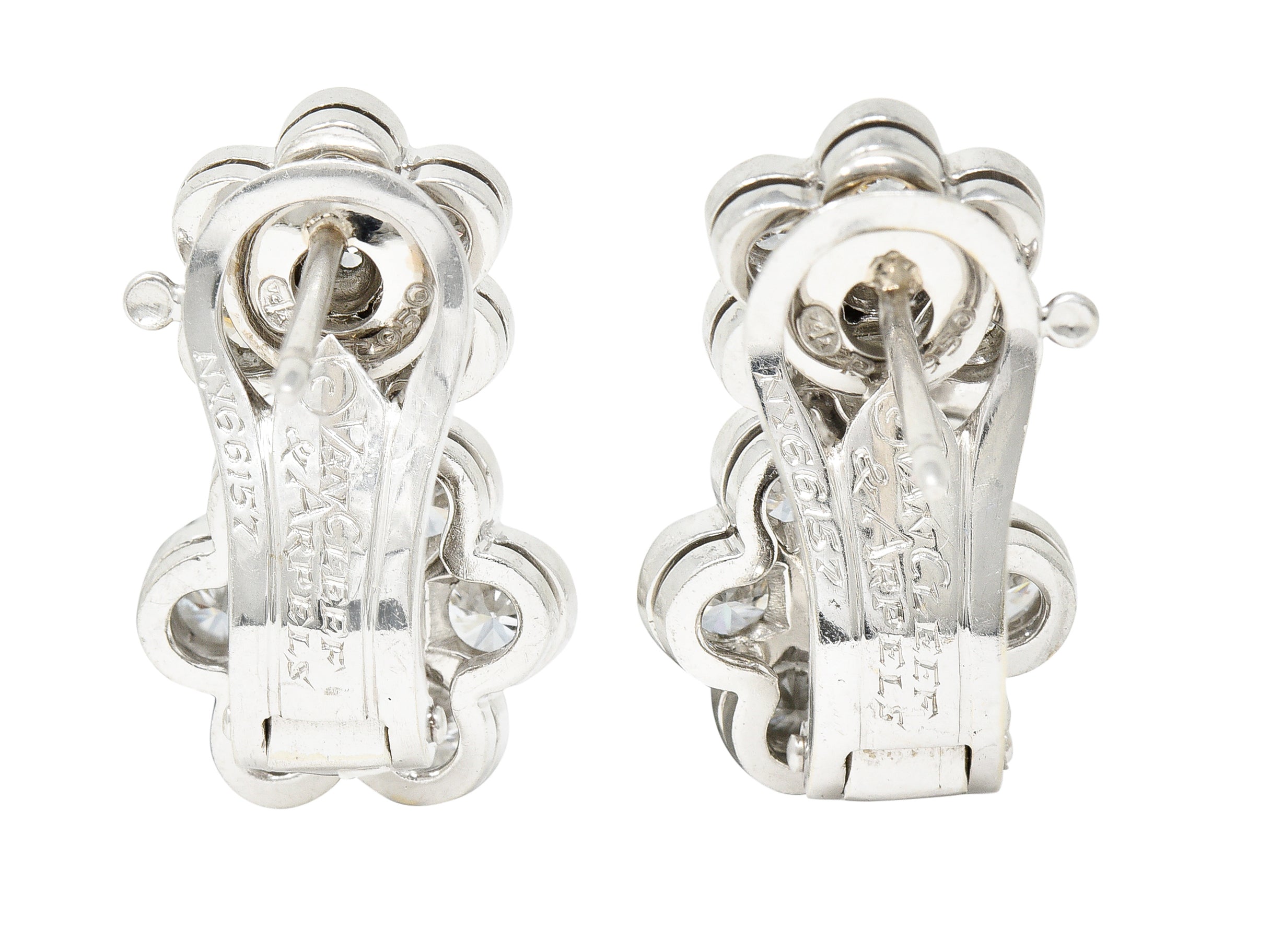 Van Cleef & Arpels 3.50 CTW Diamond Platinum Floral Double Hawaii Flower Earrings Wilson's Estate Jewelry