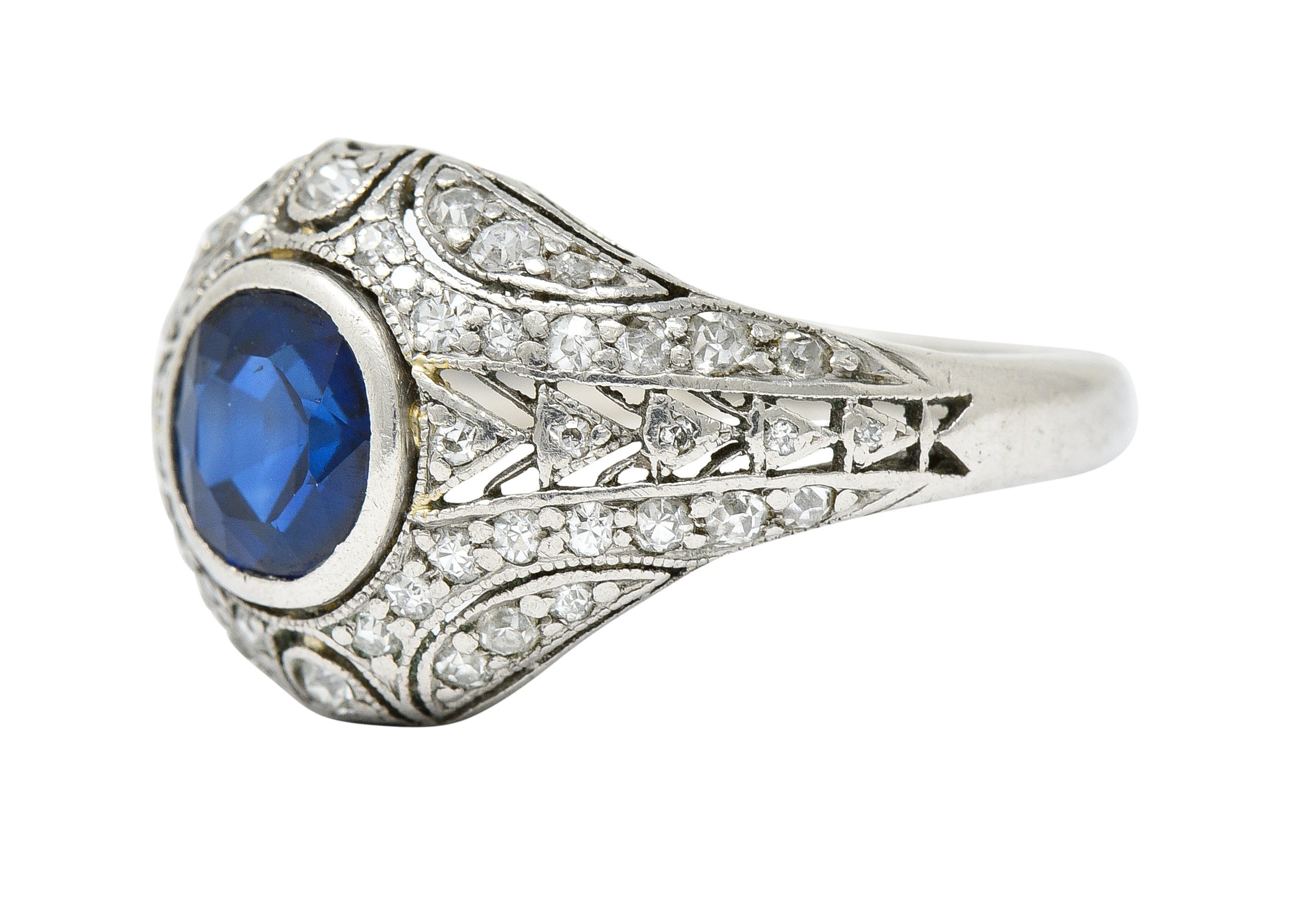 1920's Art Deco Sapphire Diamond Platinum Bombe Band RingRing - Wilson's Estate Jewelry