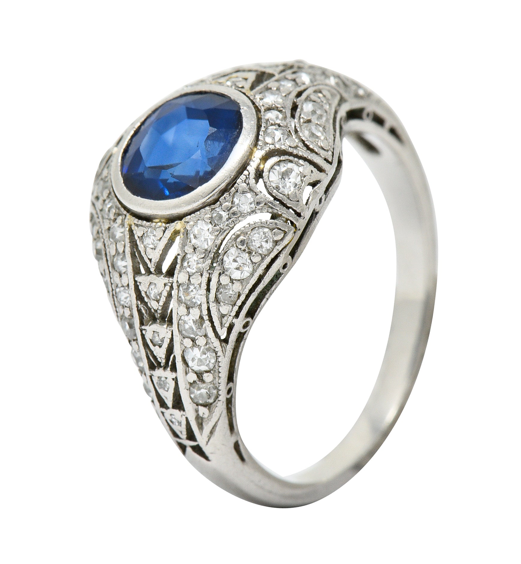 1920's Art Deco Sapphire Diamond Platinum Bombe Band RingRing - Wilson's Estate Jewelry